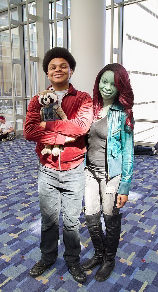 Star-Lord and Gamora with Rocket Raccoon