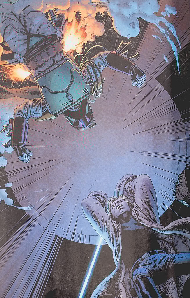 Luke Skywalker fights Boba Fett on Tatooine