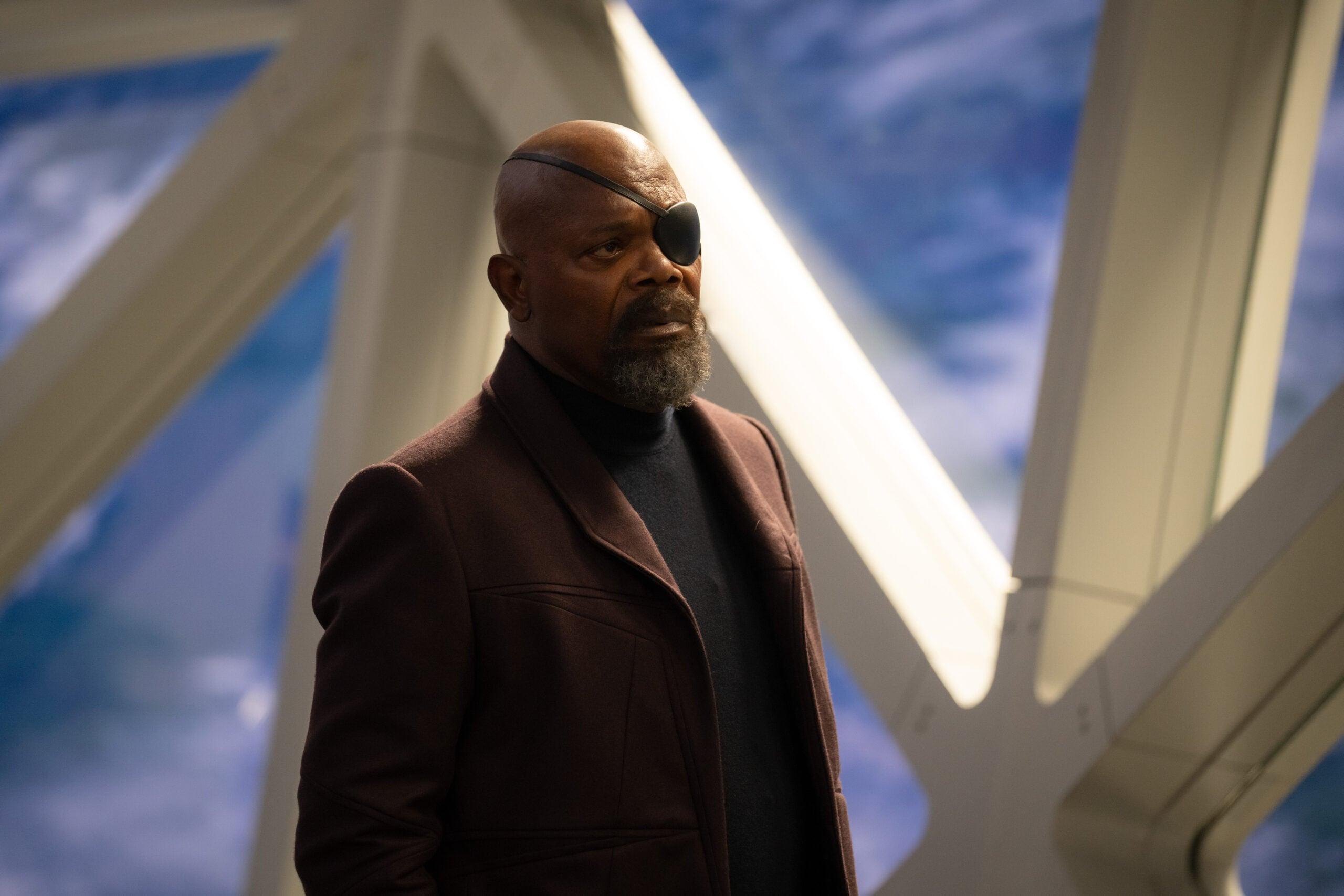 Samuel L. Jackson as Nick Fury THE MARVELS 2023/MARVEL Studios-Diysney + Screenshot