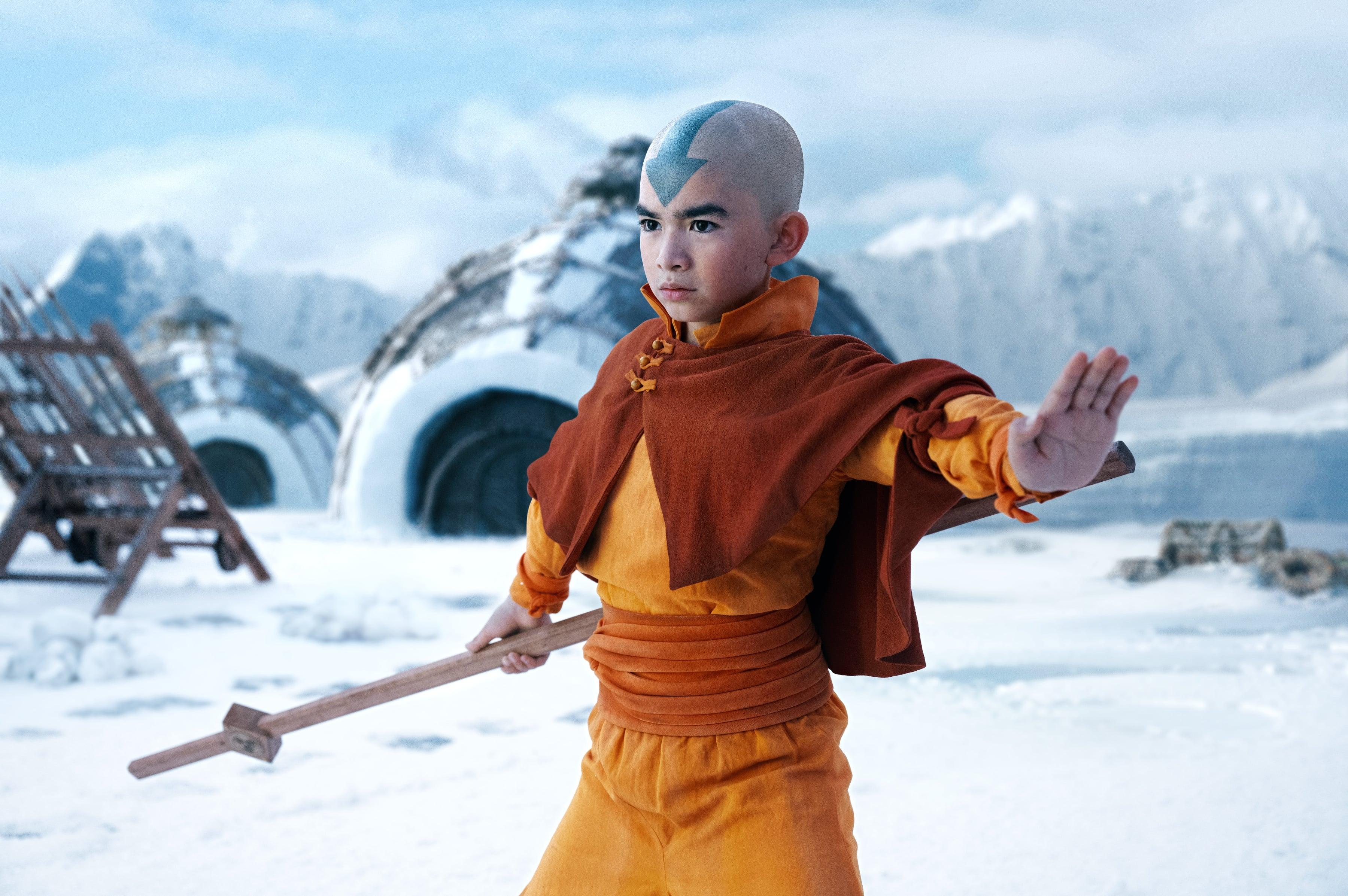 Aang (Gordon Cormier) stands ready to protect a Water Tribe village in Avatar: The Last Airbender (2024), Netflix