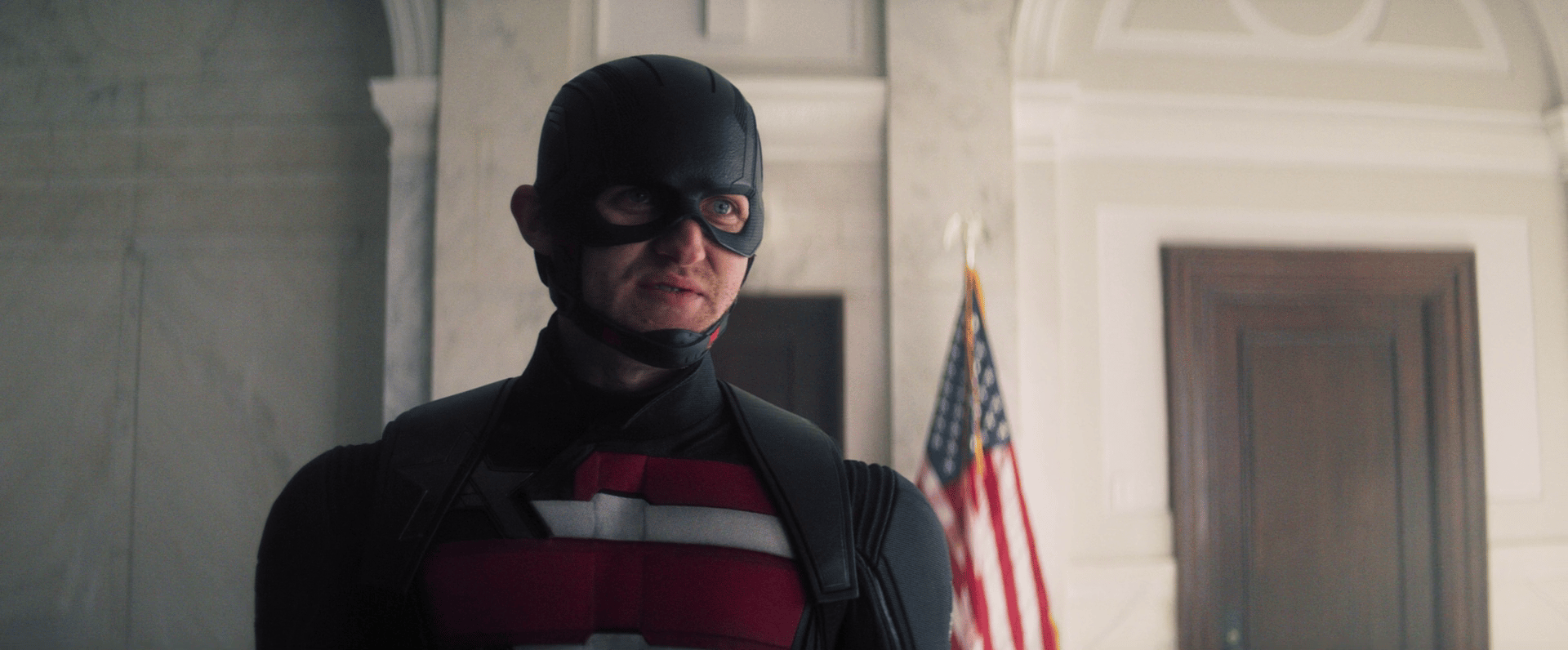 John Walker (Wyatt Russell) makes his debut as the U.S. Agent in The Falcon and the Winter Soldier Season 1 Episode 8 "One World, One People" (2023), Marvel Entertainment