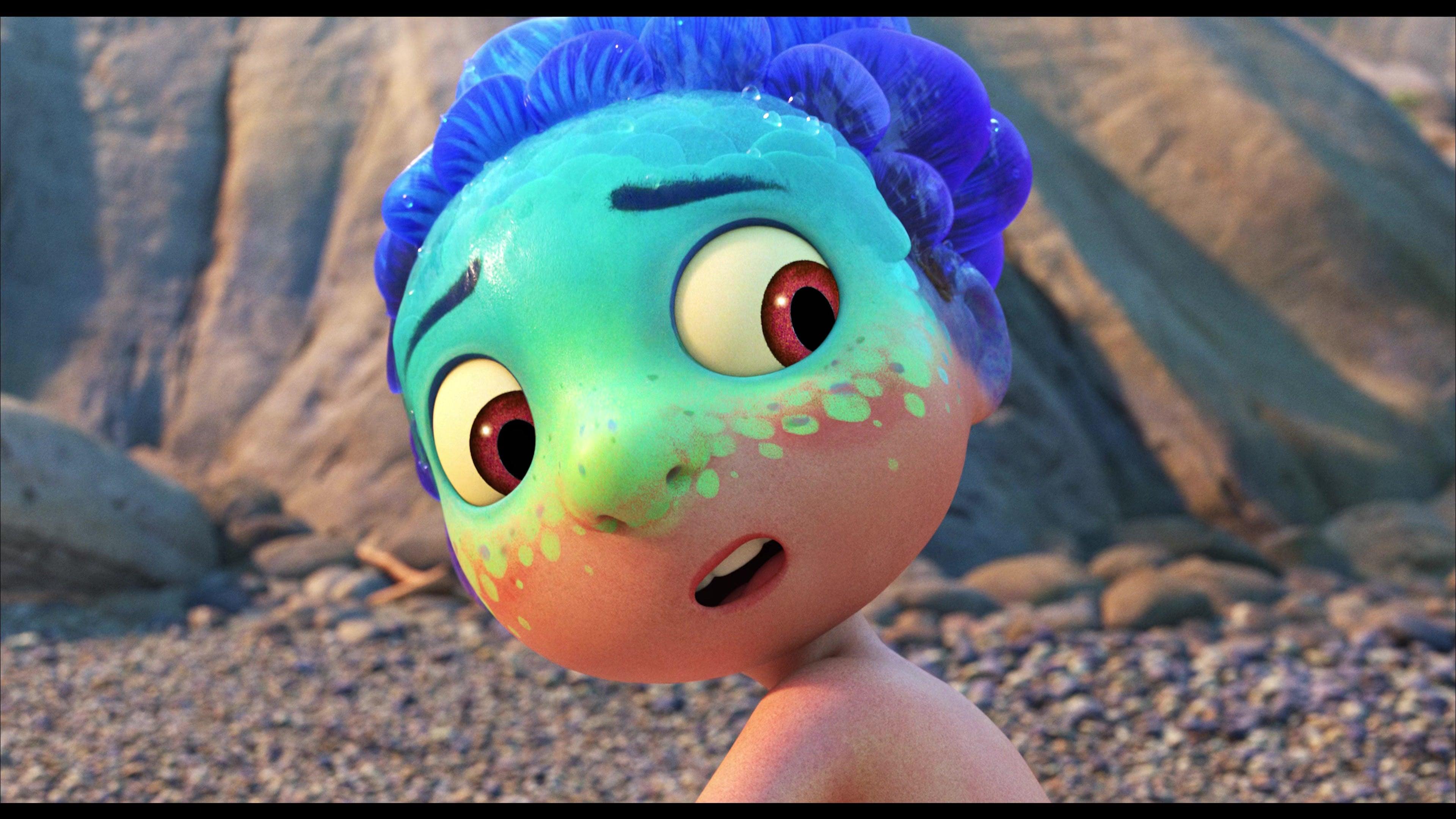 Luca (Jacob Tremblay) discovers he can turn into a human in Luca (2021), Disney/Pixar