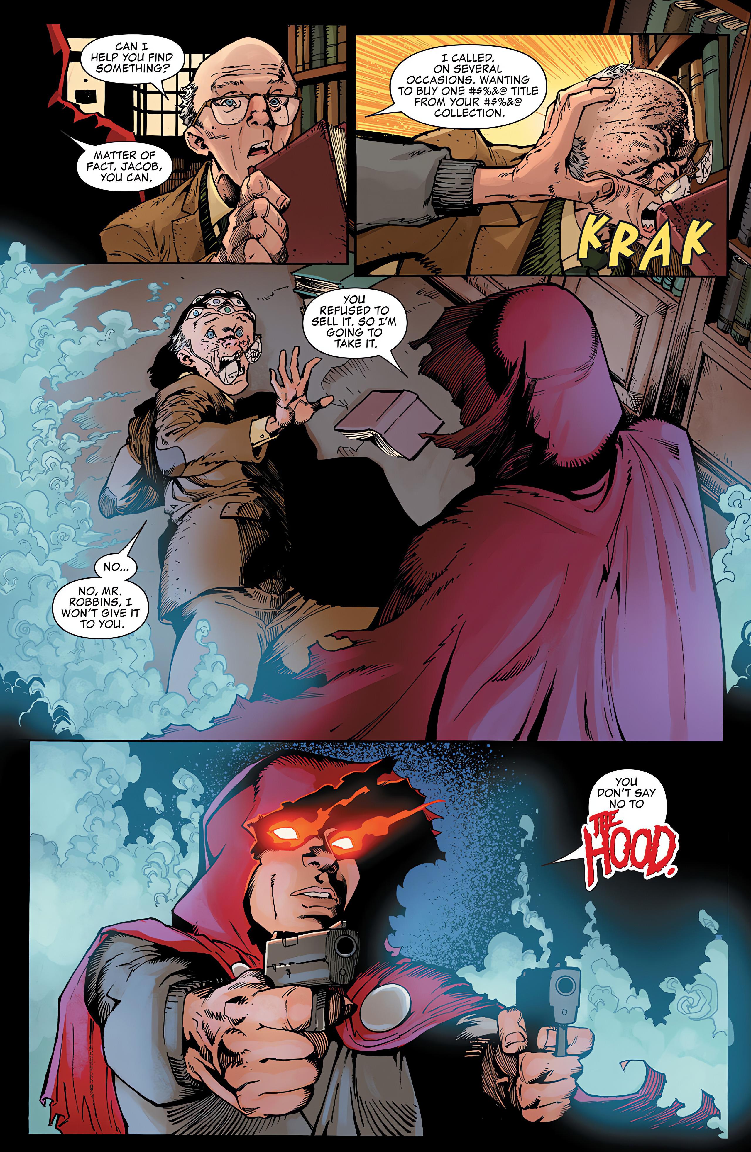The Hood seeks the Hallow Gospels in Ghost Rider Annual Vol. 3 #1 "Halloween Spirit" (2023), Marvel Comics. Words by Benjamin Percy, art by Danny Kim, Kim Campbell, and Travis Lanham.
