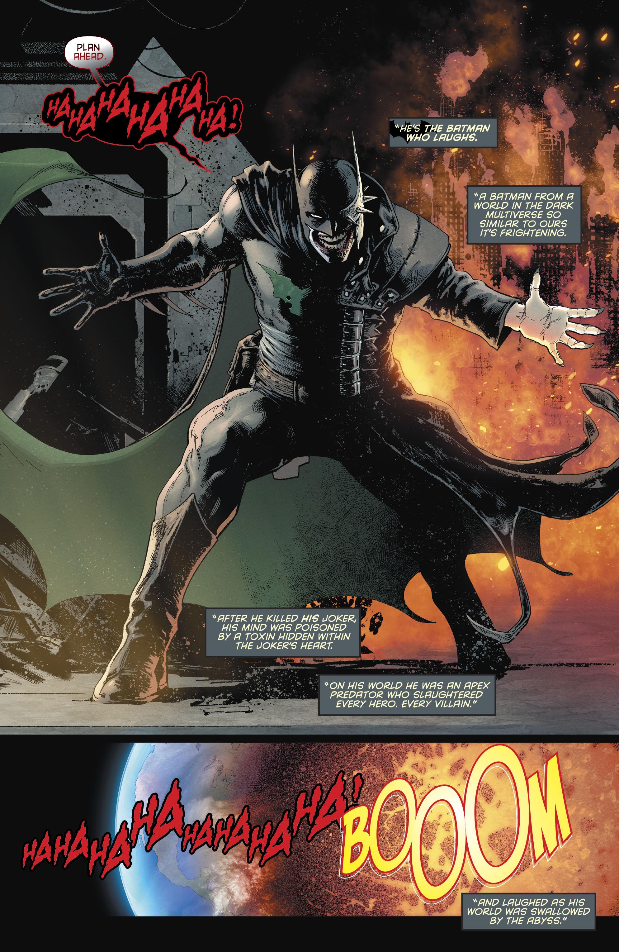 Batman introduces his Joker-infested counterpart in Batman/Superman Vol. 2 #1 "Who Are the Secret Six? Part One" (2019), DC. Words by Joshua Williamson, art by David Marquez,     Alejandro Sánchez, and John J. Hill.
