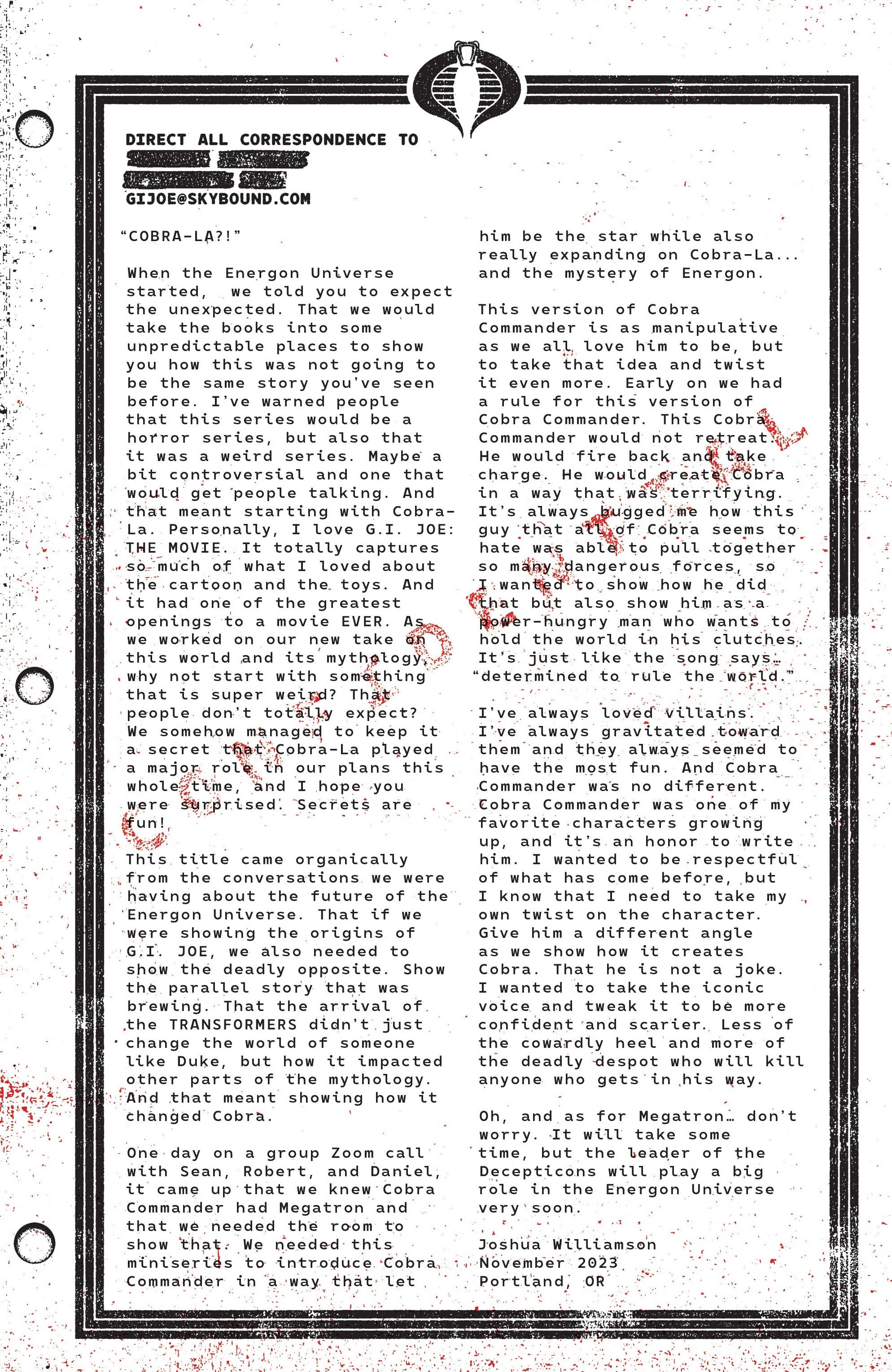 Cobra Commander Issue #1 (2024), Image Comics. Words by Joshua Williamson. Art by Andrea Milana and Annalisa Leoni.