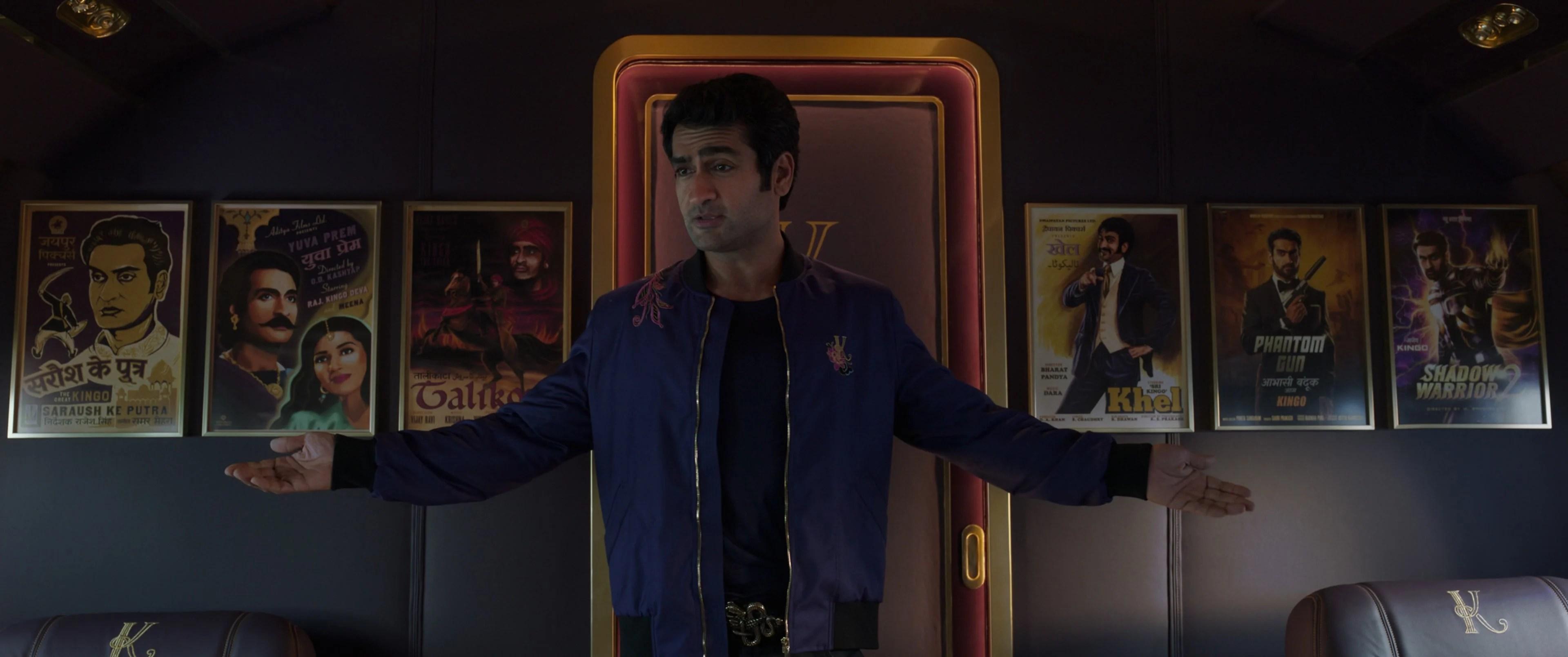Kingo (Kumail Nanjiani) recounts his Bollywood acting history in Eternals (2021), Marvel Entertainment
