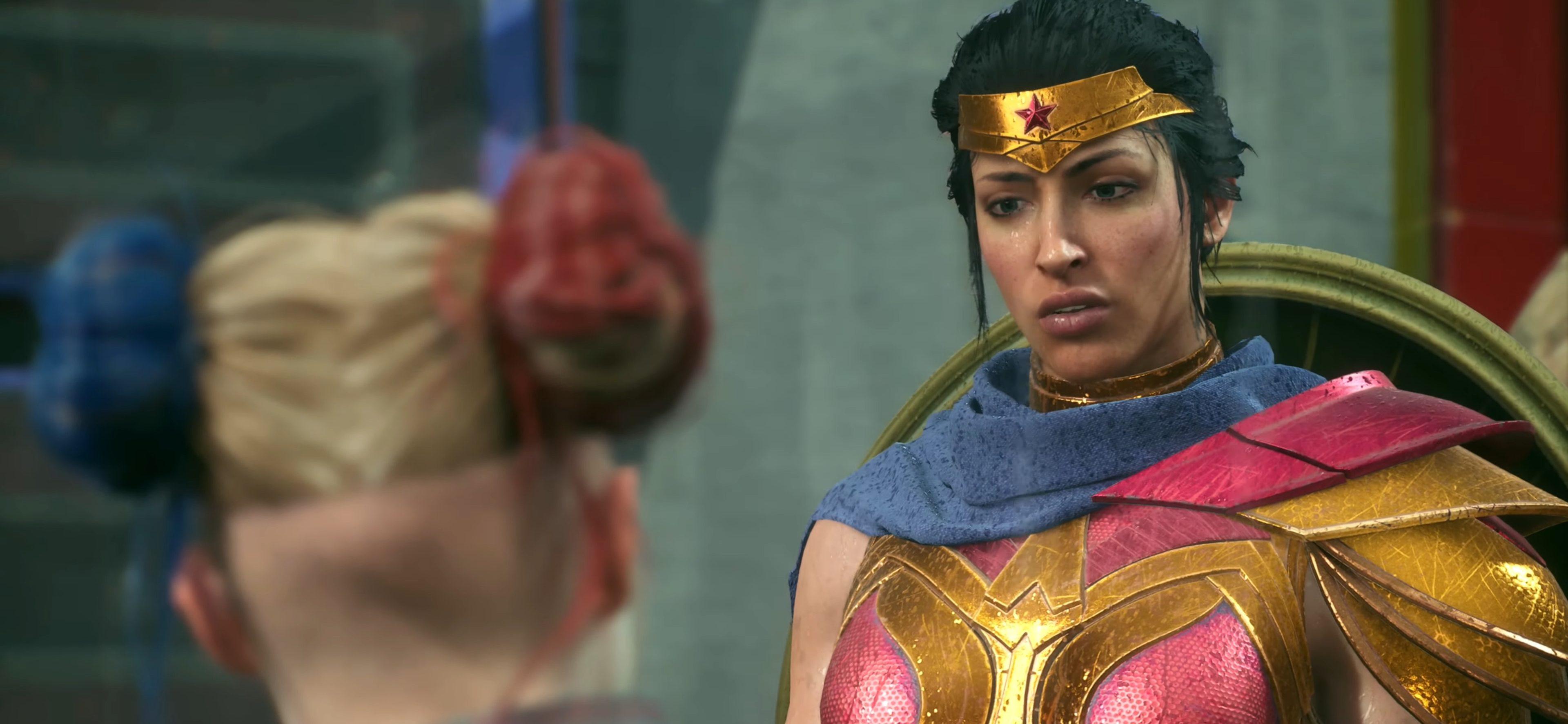 Wonder Woman (Susan Eisenberg) tells Harley Quinn (Tara Strong) what it actually means to be a hero in Suicide Squad: Kill the Justice League (2024), Rocksteady Studios