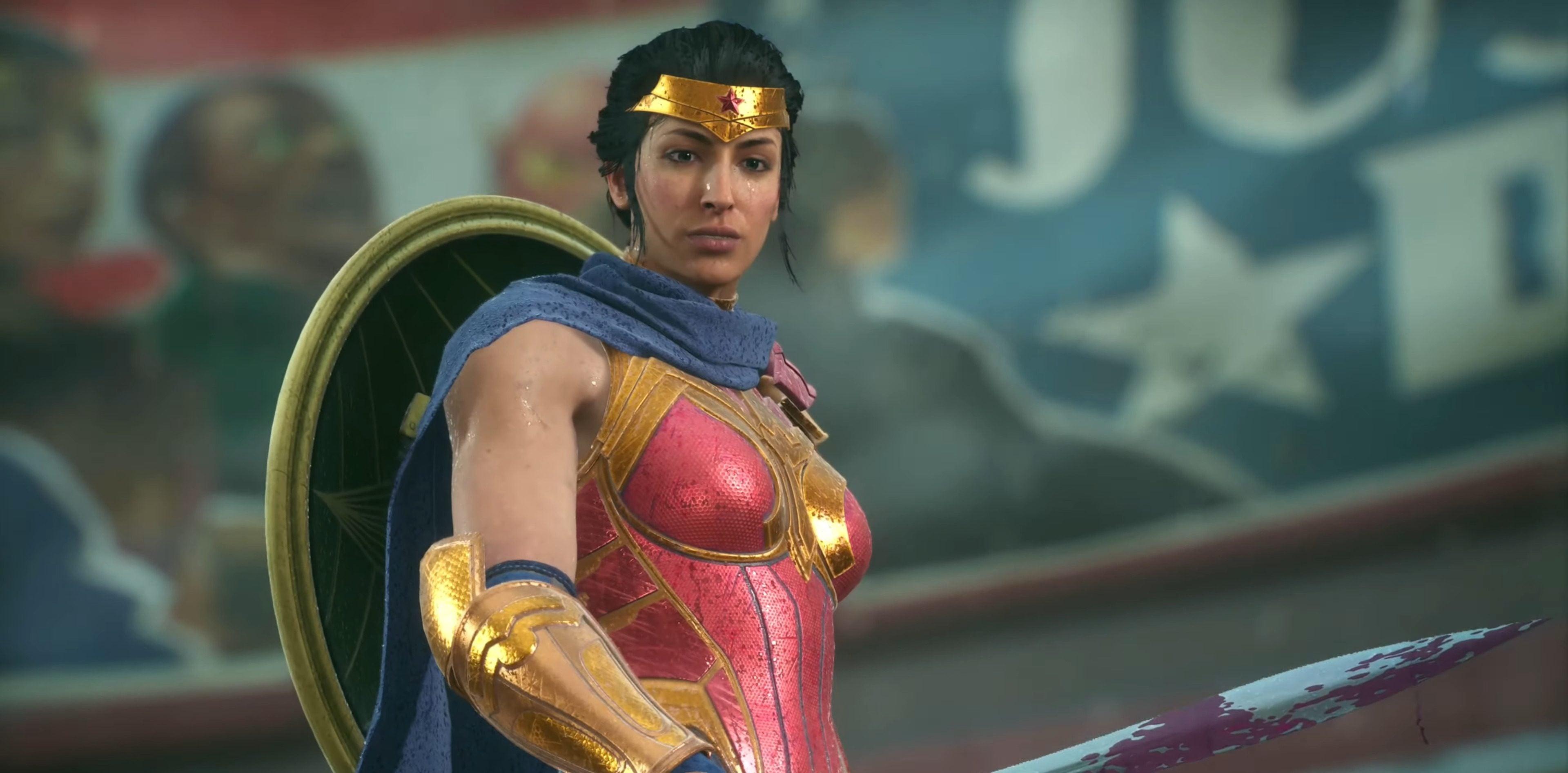 Wonder Woman (Susan Eisenberg) puts down a Braniac drone in Suicide Squad: Kill the Justice League (2024), Rocksteady Studios
