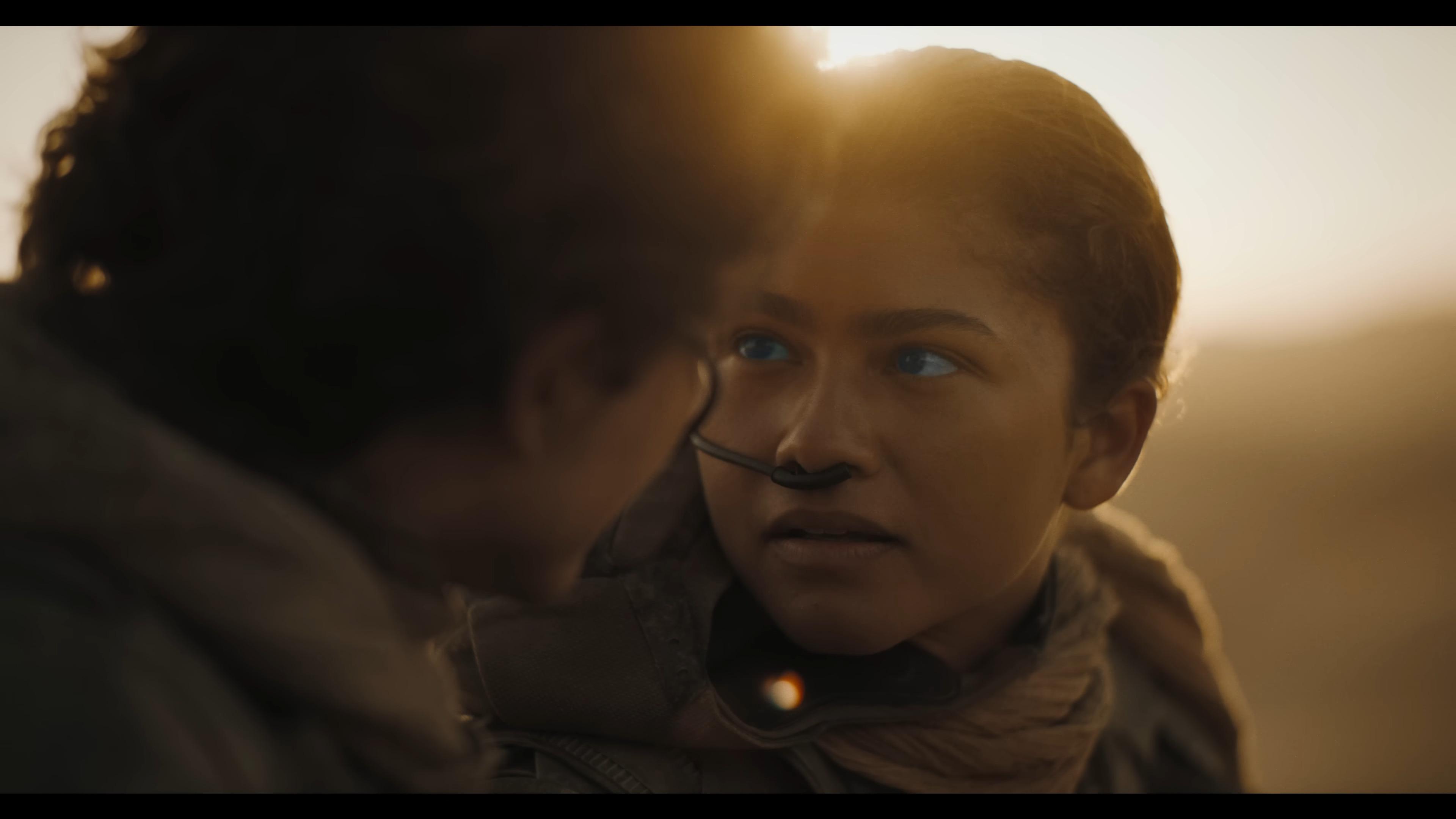 Sparks fly between Paul (Timothée Chalamet) and Chani (Zendaya) in Dune: Part Two (2024), Legendary Pictures