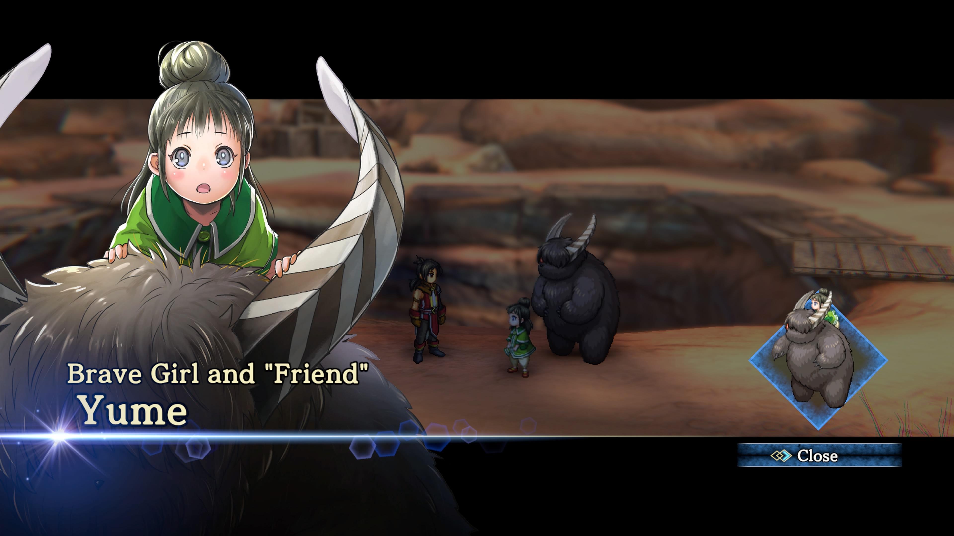Hero and Monster Tamer Yume ( ) is recruited to the alliance  in Eiyuden Chronicle: Hundred Heroes (2024) 505 Games