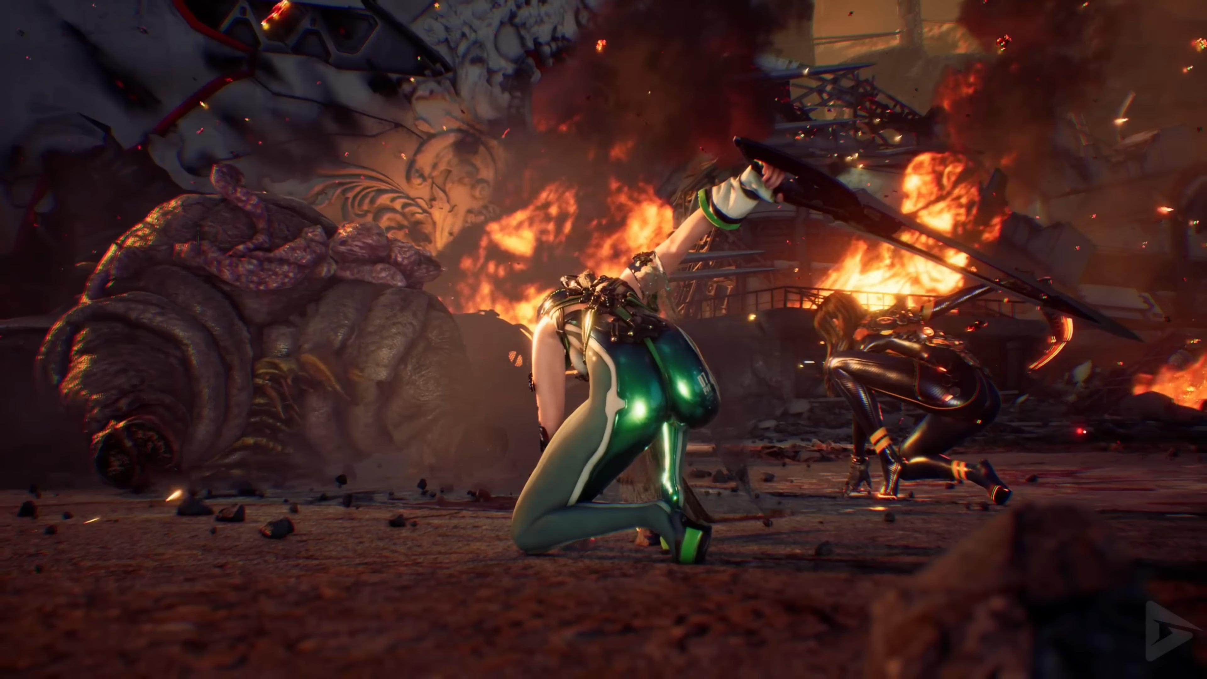 Eve (TBA) and Tachy (TBA) fell a Brute in Stellar Blade (2024), Shift Up