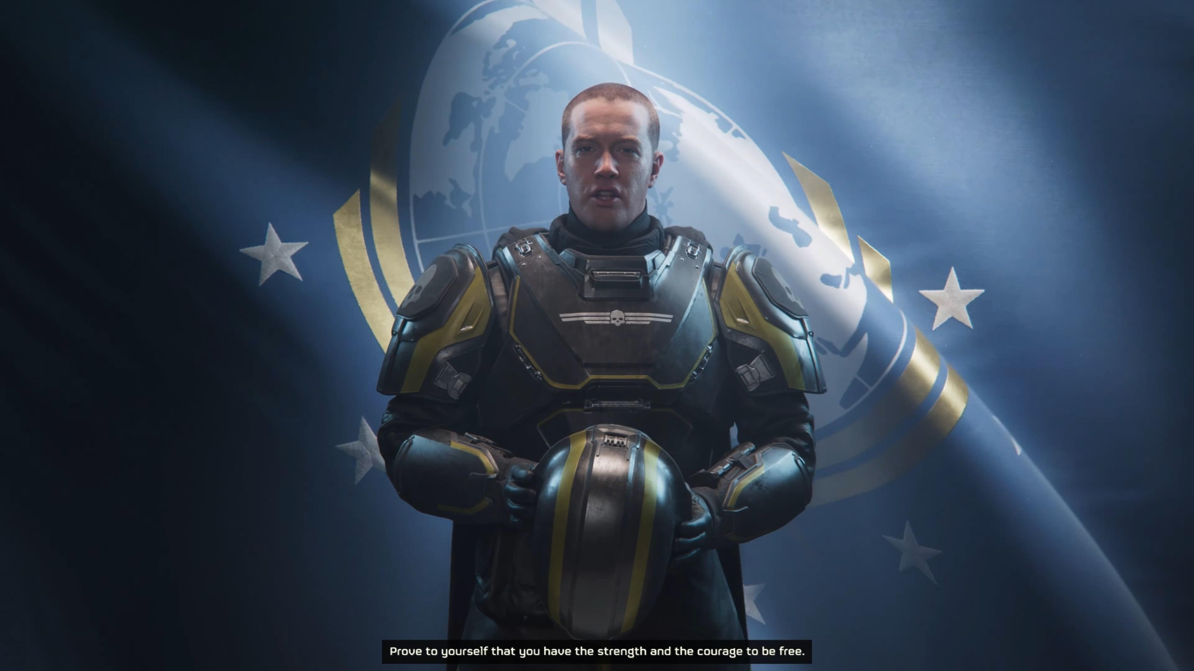 A Helldiver sounds the call for new recruits in Helldivers 2 (2024), Arrowhead Game Studios