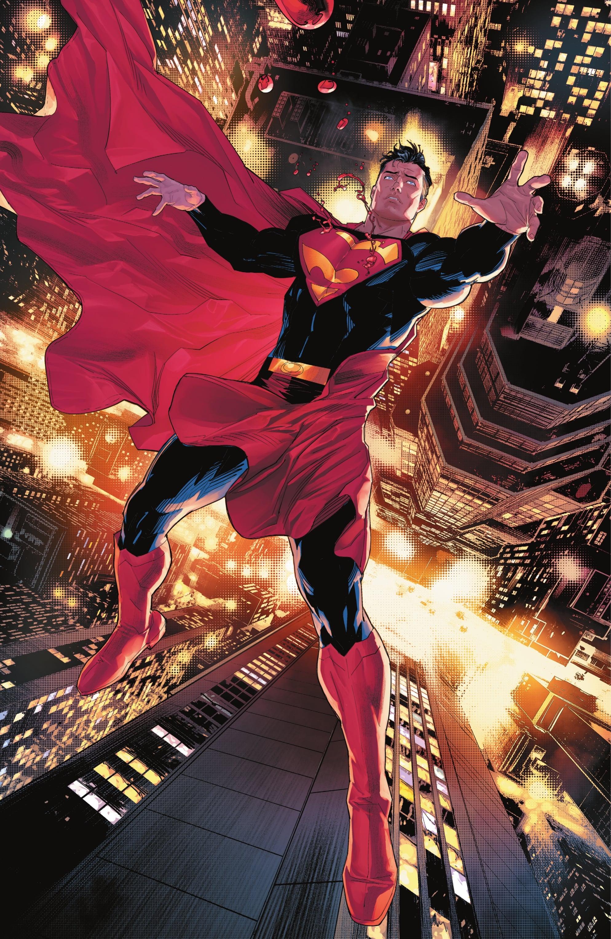 A suddenly de-powered Superman takes two slugs to the chest in Absolute Power Vol. 1 #1 (2024), DC. Words by Mark Waid, art by Dan Mora, Alejandro Sánchez, and Ariana Maher.