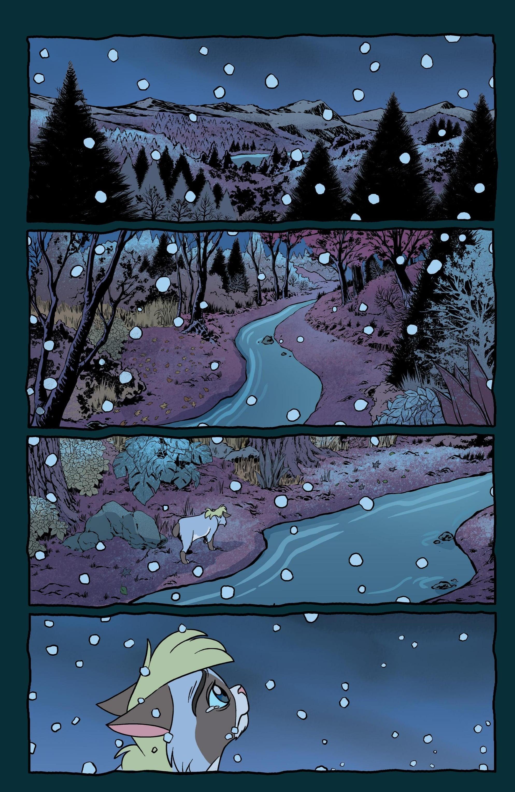 Poor Lord wanders the dangerous forest alone, and feeling broken in more than one way in Feral #5 (2024), Image Comics. Words by Tony Fleecs, art by Trish Forstner, Tone Rodriguez, and Brad Simpson.