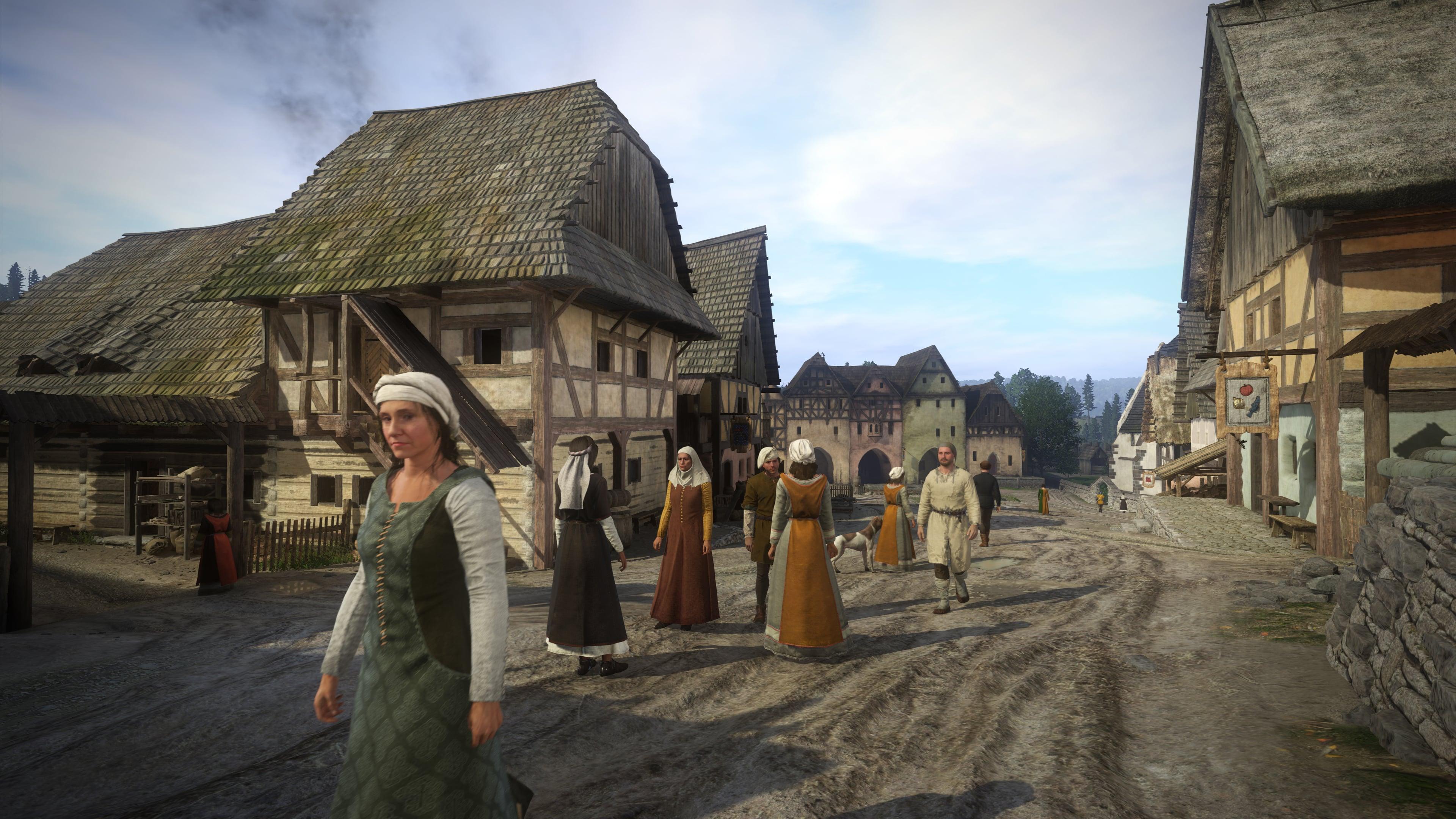 Peasants of a 15th-century Bohemia village go about their business in Kingdom Come: Deliverance (2018), Deep Silver