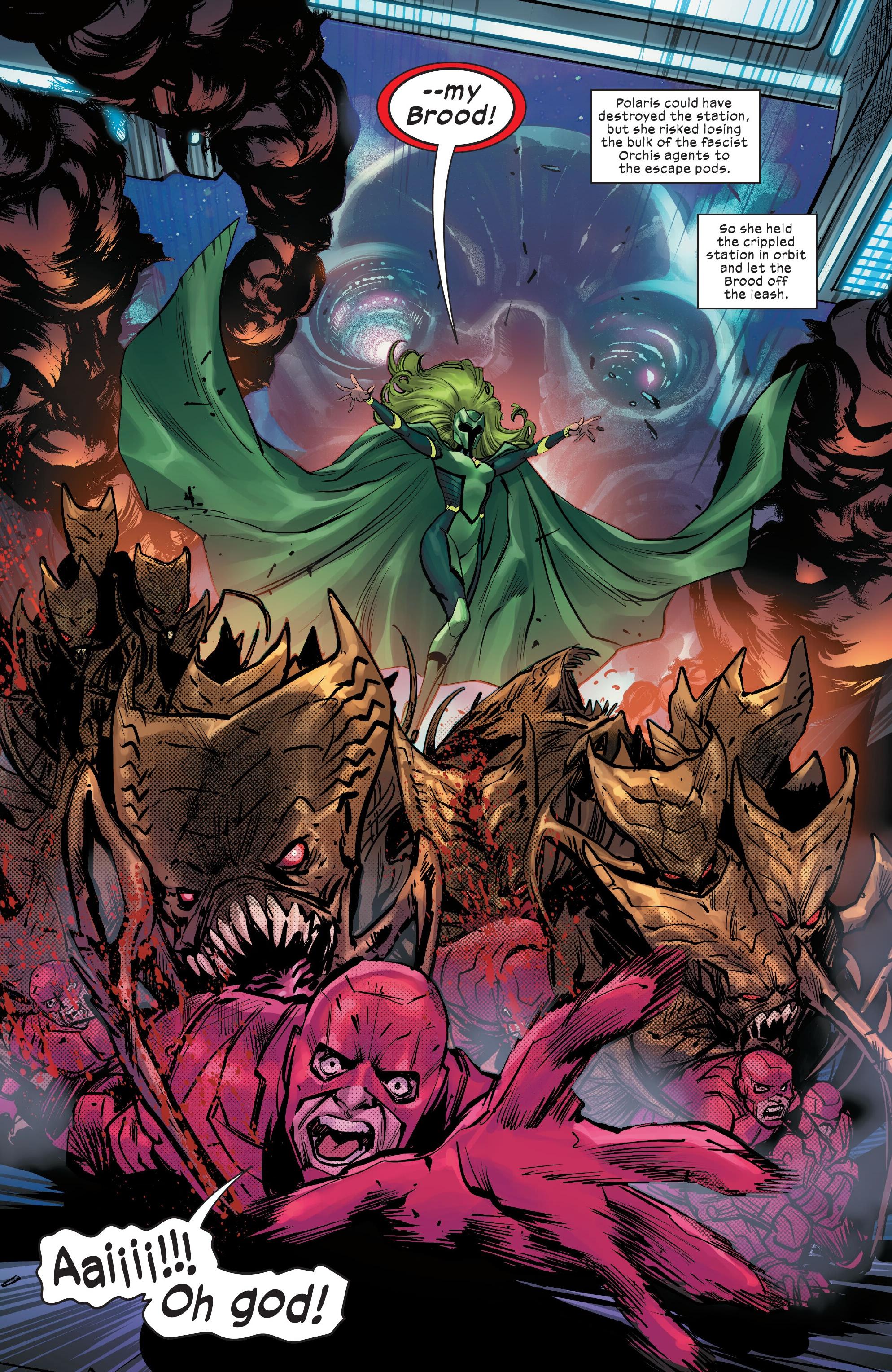 Polaris unleashes the Brood upon Orchis in Fall of the House of X Vol. 1 #2 "Long Games End" (2024), Marvel Comics