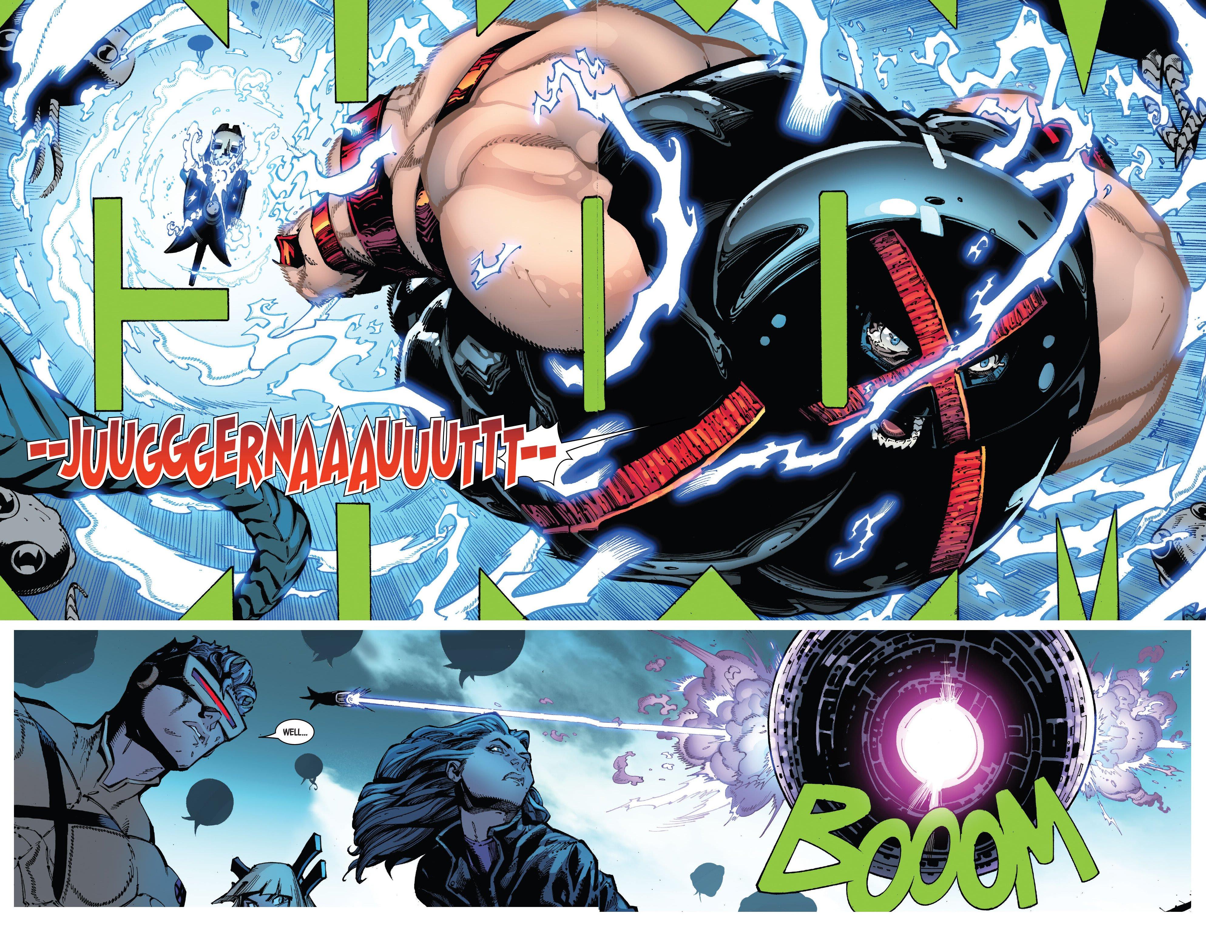 Juggernaut gets launched like a missile in X-Men Vol. 7 #2 “Invasion” (2024), Marvel Comics. Words by Jed MacKay, art by Ryan Stegman, JP Mayer, Marte Gracia, and Clayton Cowles.