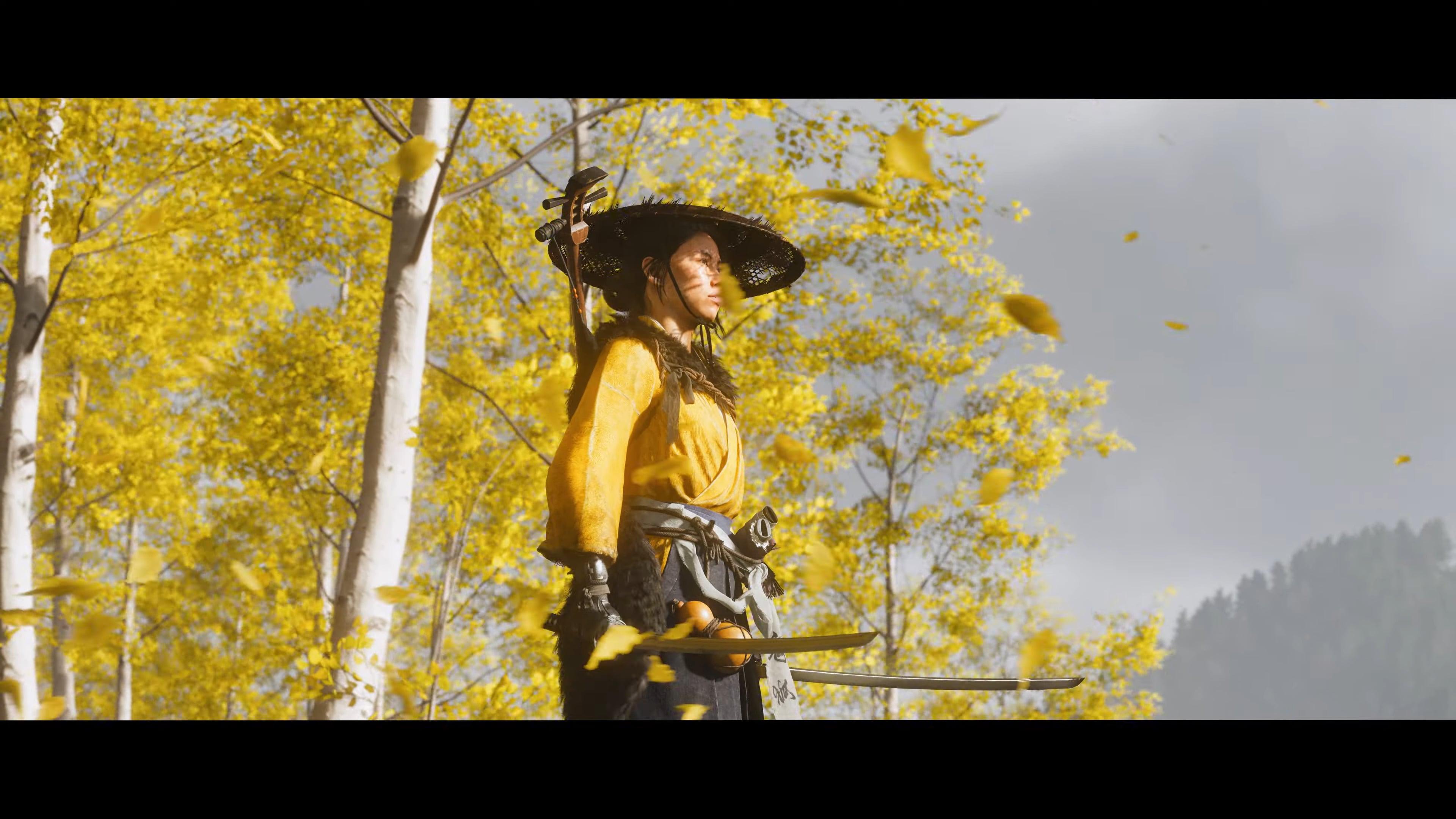 Atsu (Erika Ishii) heeds the warning of her wolf companion in Ghost of Yōtei (2025), Sucker Punch