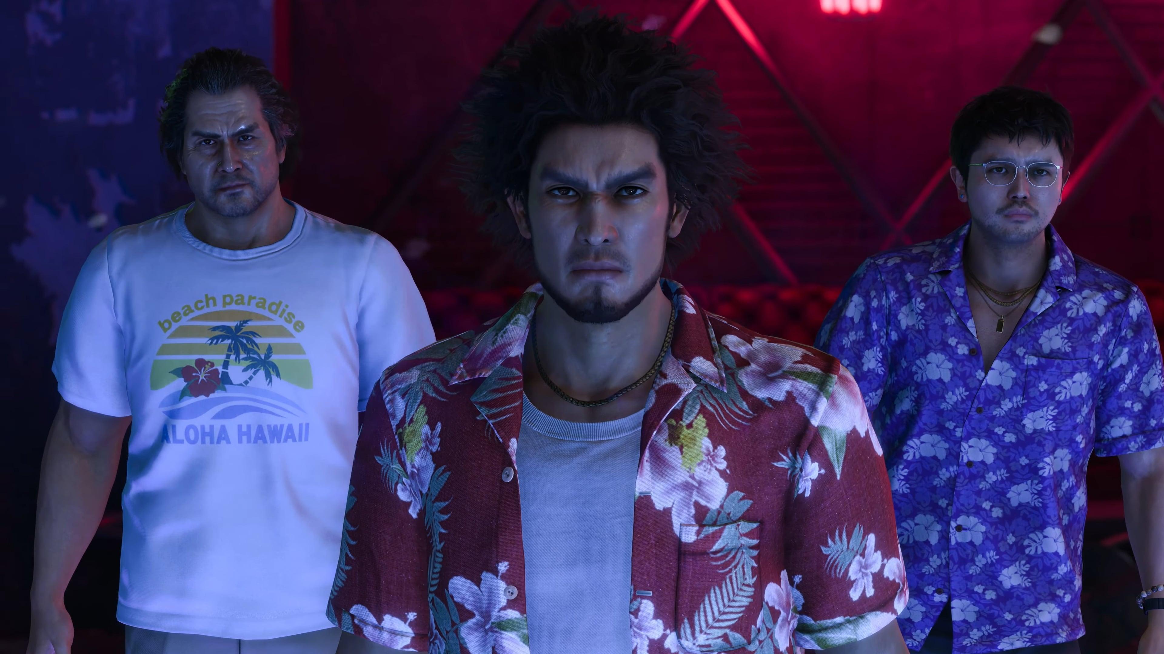 Adachi (Akio Otsuka), Ichiban (Kazuhiro Nakaya), and Tomizawa (Satoru Iguchi) prepare to rumble in Like A Dragon: Infinite Wealth (2024), RGG Studios
