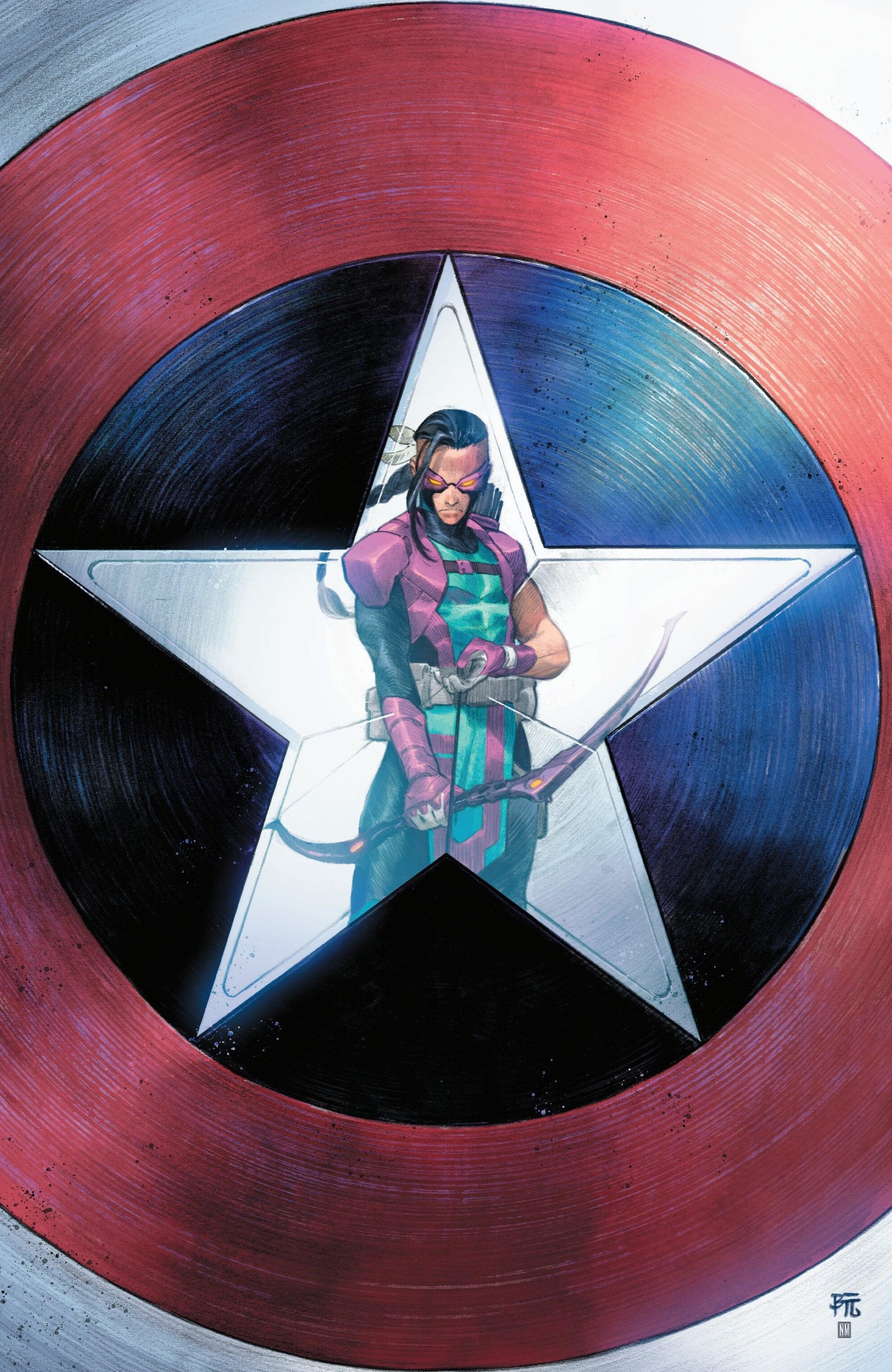 Hawkeye prepares to throw down with Captain America on  Dike Ruan and Neeraj Menon's cover to Ultimates Vol. 3 #5 (2024), Marvel Comics
