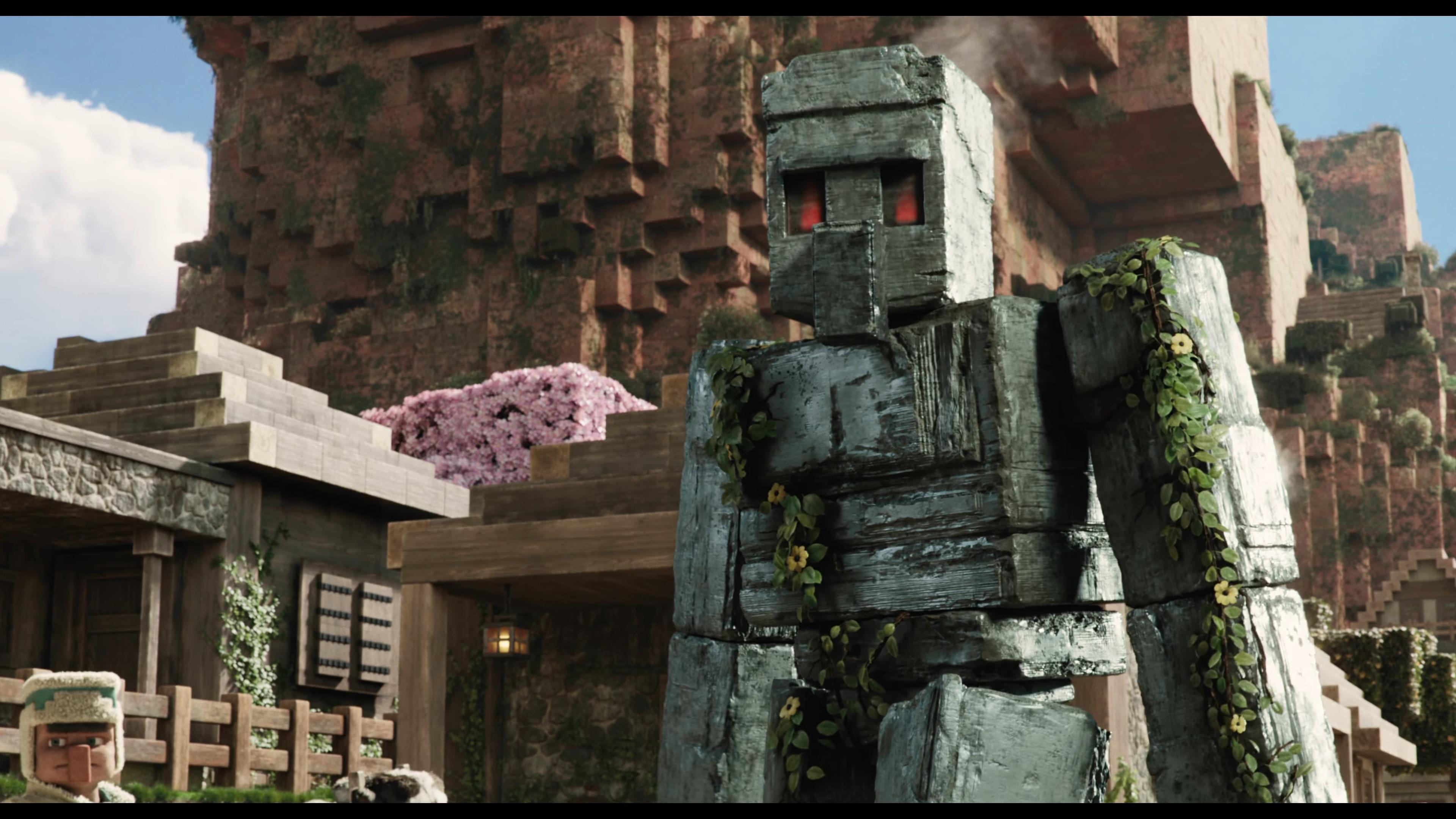 An Iron Golem roars to life in Minecraft (2025), Warner Bros. Pictures