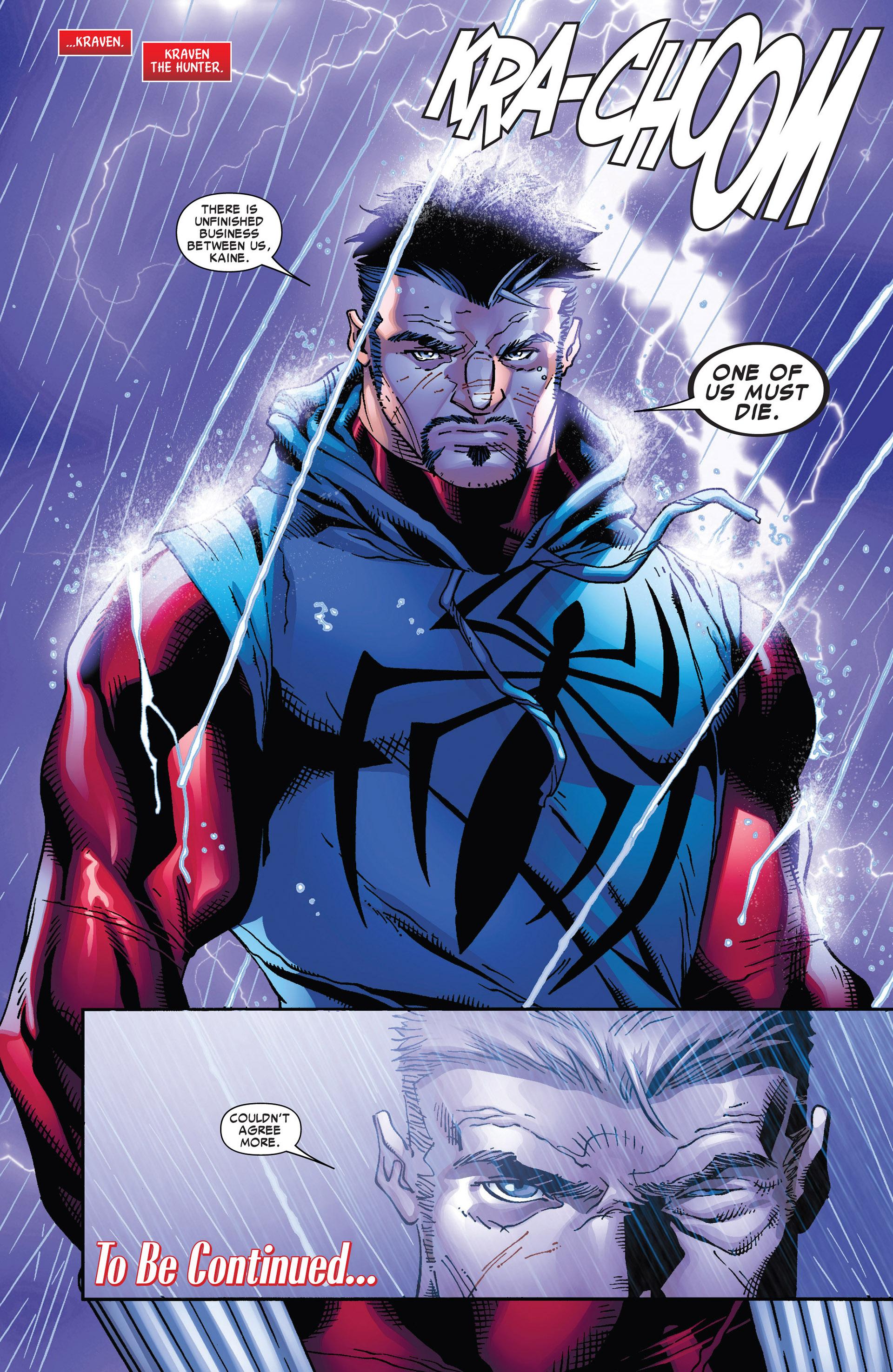 Kraven the Hunter dresses up as Ben Reilly in order to play mind games with Kaine in Scarlet Spider Vol. 2 #21 "Into the Grave: Part 1" (2013), Marvel Comics. Words by Christopher Yost and Erik Burnham, art by Carlo Barberi, David Baldeón, Terry Pallot, Victor Olazaba, Chris Sotomayor, and Joe Caramagna.