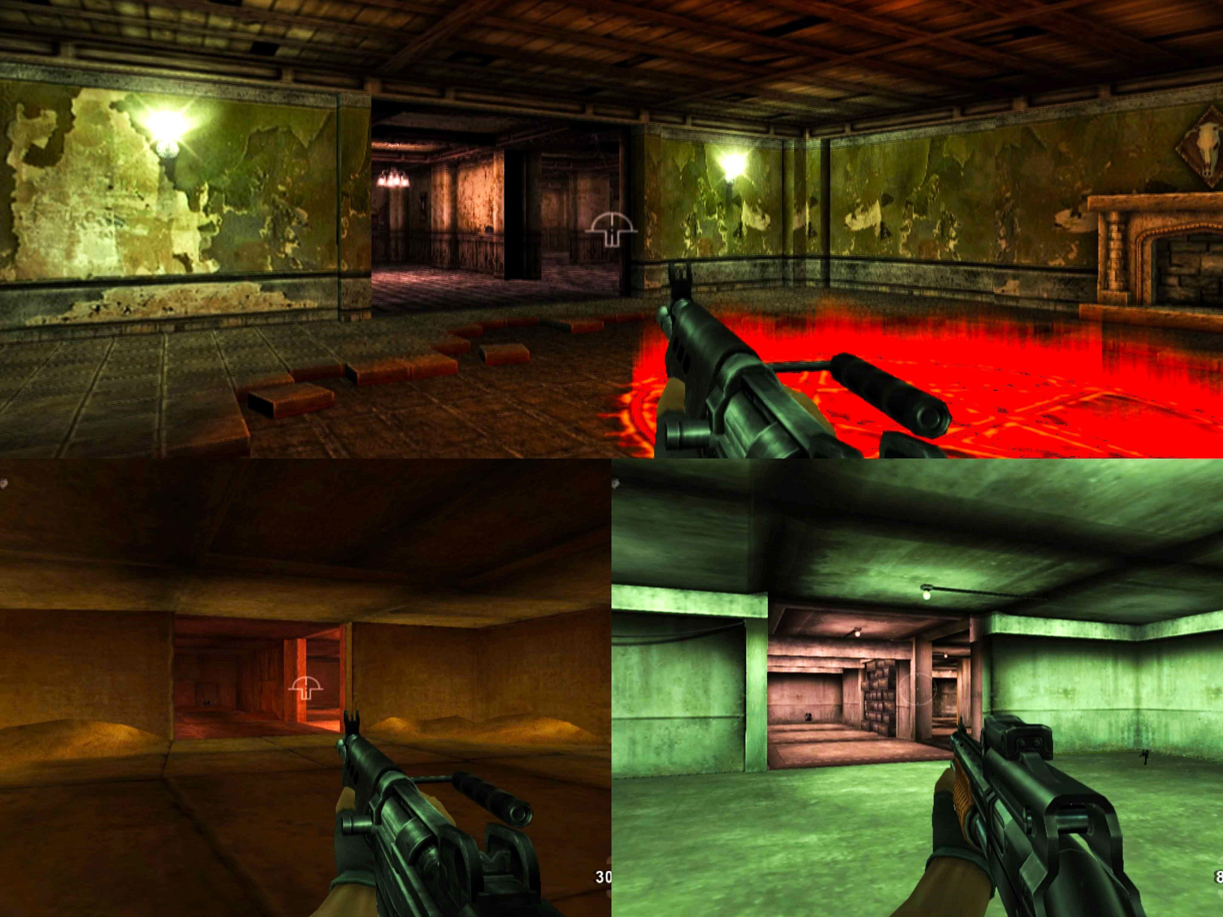 The same Mapmaker corridor with different three distinct themes applied in TimeSplitters: Future Perfect, Electronic Arts.
