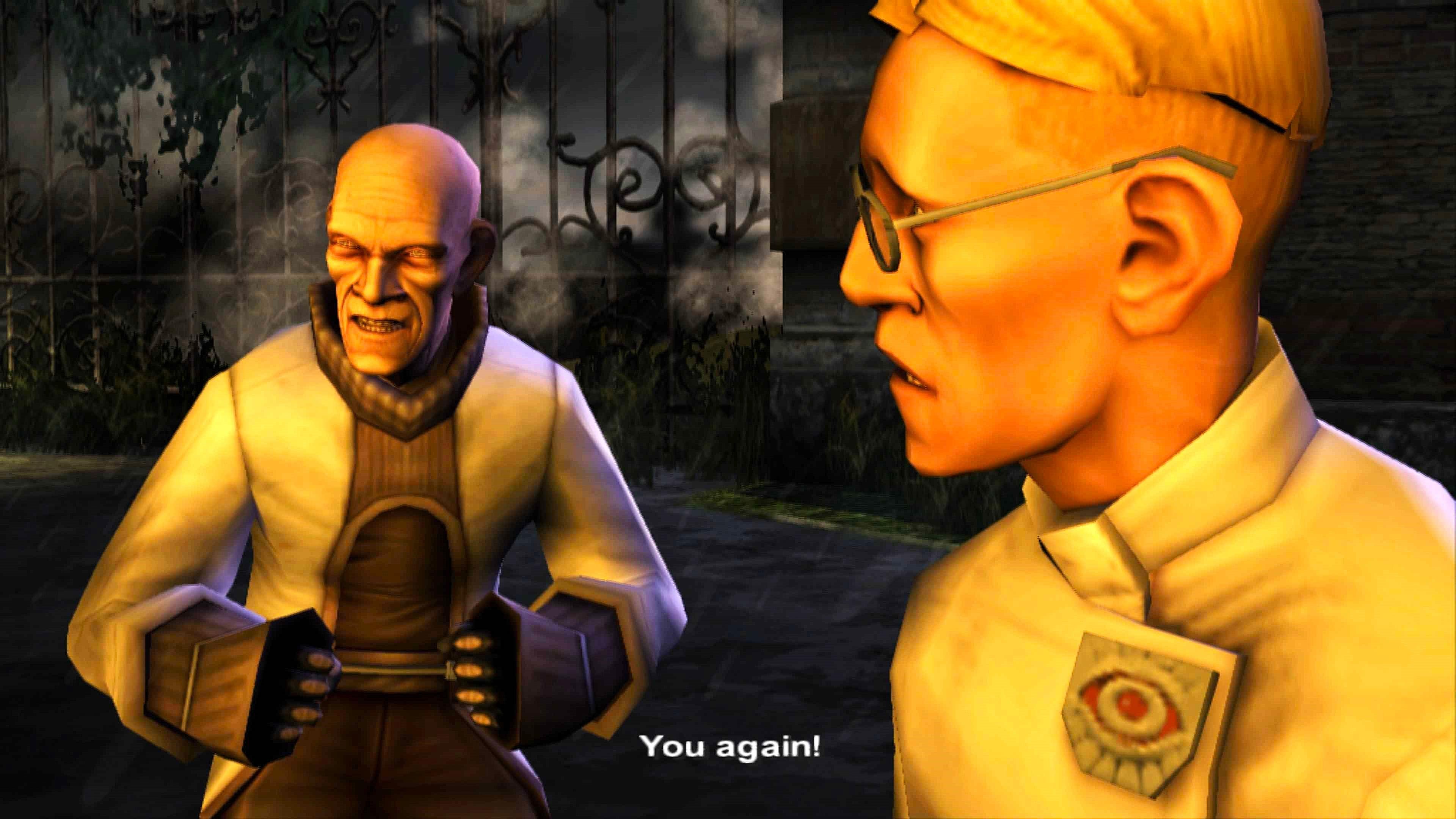 Jacob Crow (Wayne Foster) first encounters his younger self in TimeSplitters: Future Perfect, Electronic Arts