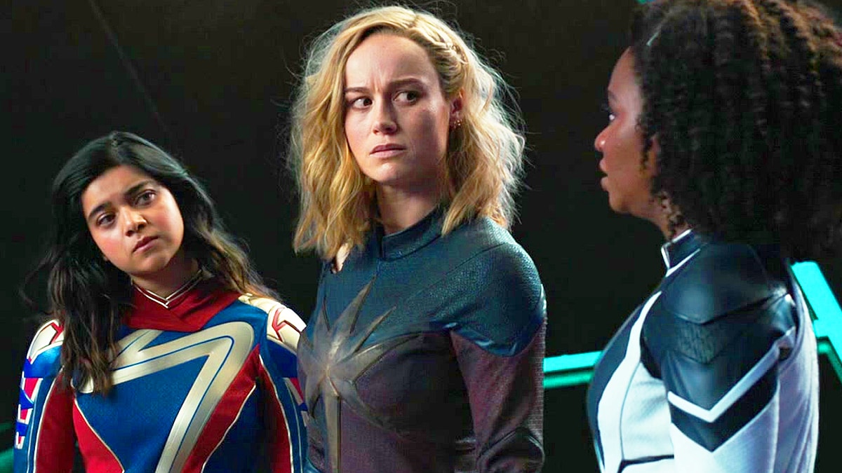 The titular trio scramble to find a way to seal a newly-formed multiverse rift in The Marvels (2023), Marvel Entertainment