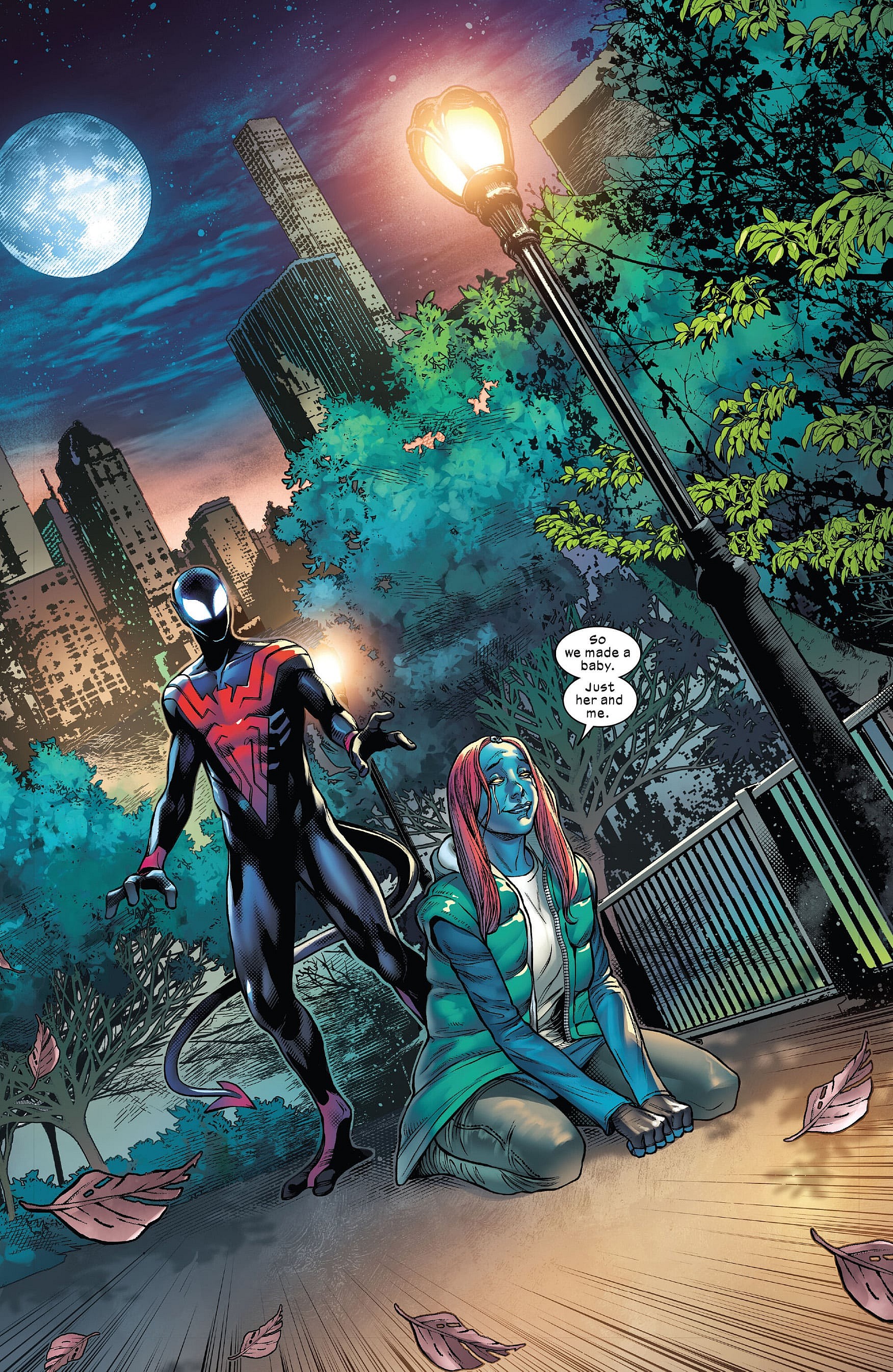 Mystique reveals that she and Destiny are Nightcrawler's biological parents in X-Men: Blue - Origins Vol. 1 #1 (2023), Marvel Comics. Words by Si Spurrier, art by Wilton Santos, Oren Junior, Marcus To, Ceci De La Cruz, and Joe Caramagna.