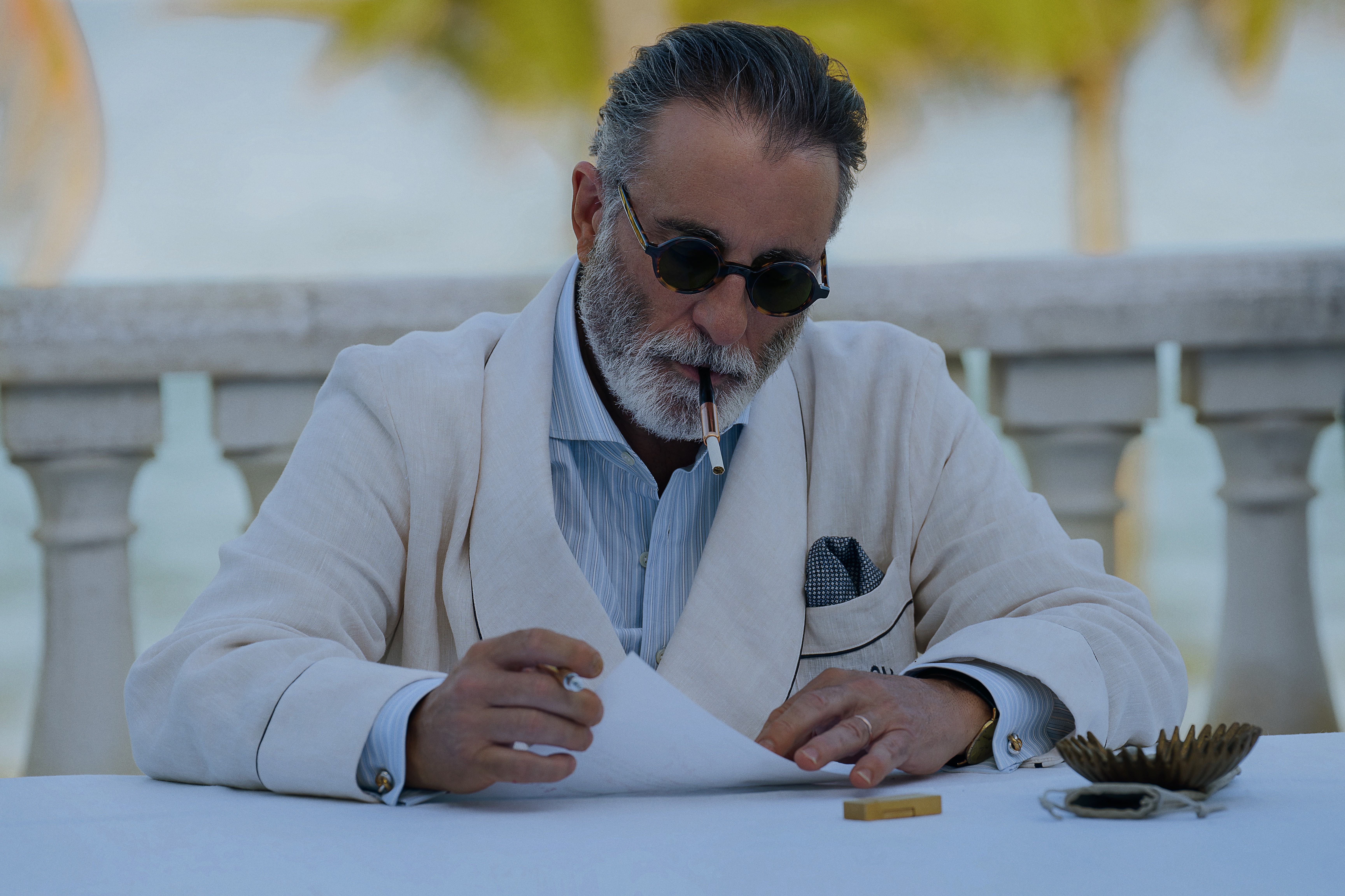 Pain Hustlers - Andy Garcia as Neel in Pain Hustlers. Cr. Brian Douglas/Netflix © 2023.