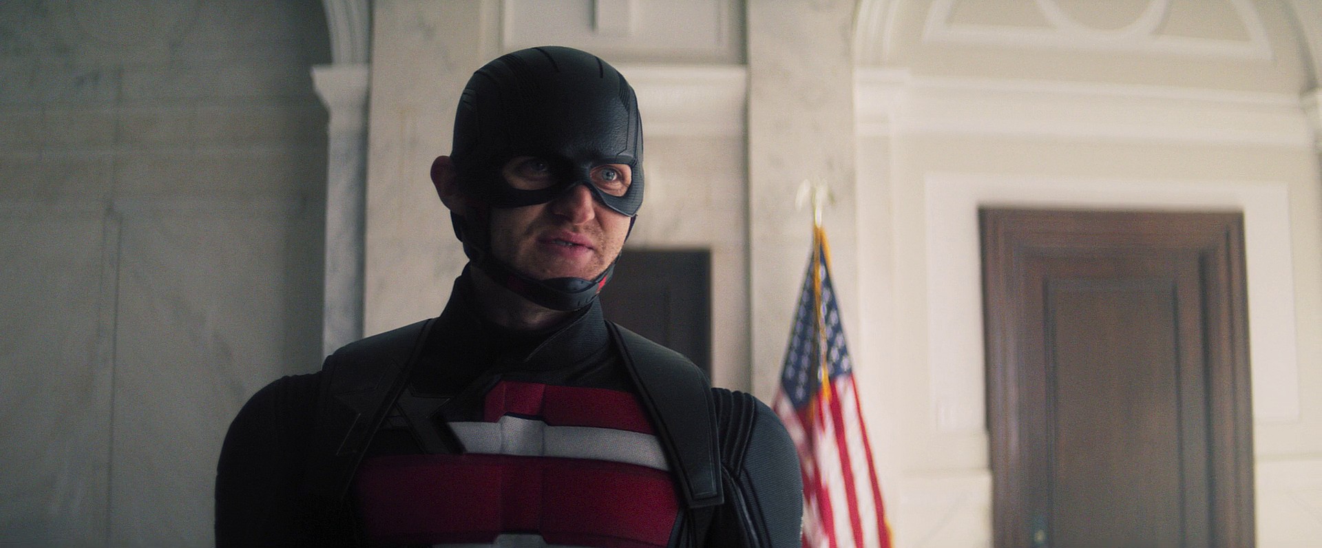 John Walker (Wyatt Russell) makes his debut as the U.S. Agent in The Falcon and the Winter Soldier Season 1 Episode 8 "One World, One People" (2023), Marvel Entertainment