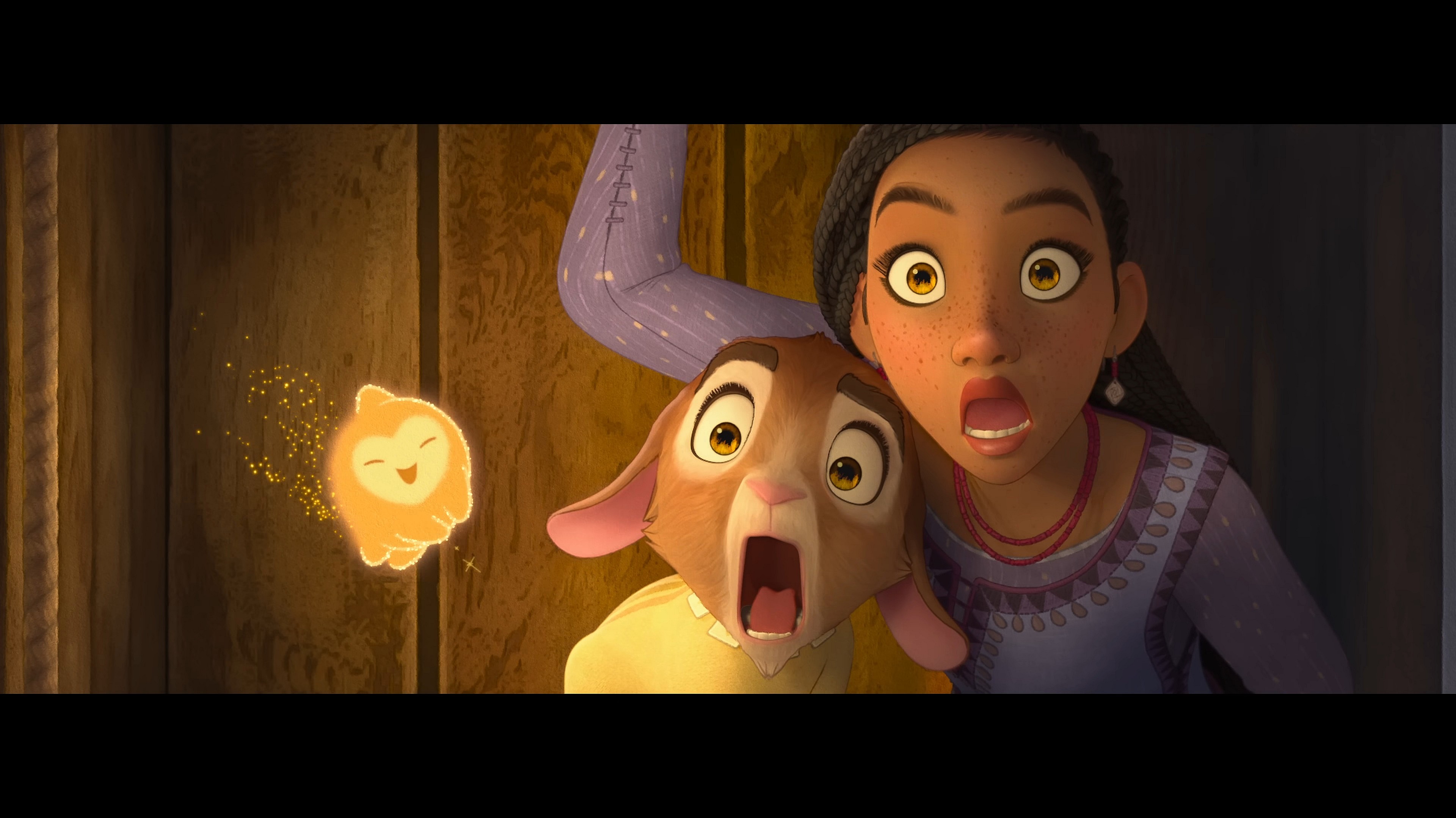 Asha (Ariana DeBose) and Valentino (Alan Tudyk) find themselves in trouble in Wish (2023), Disney