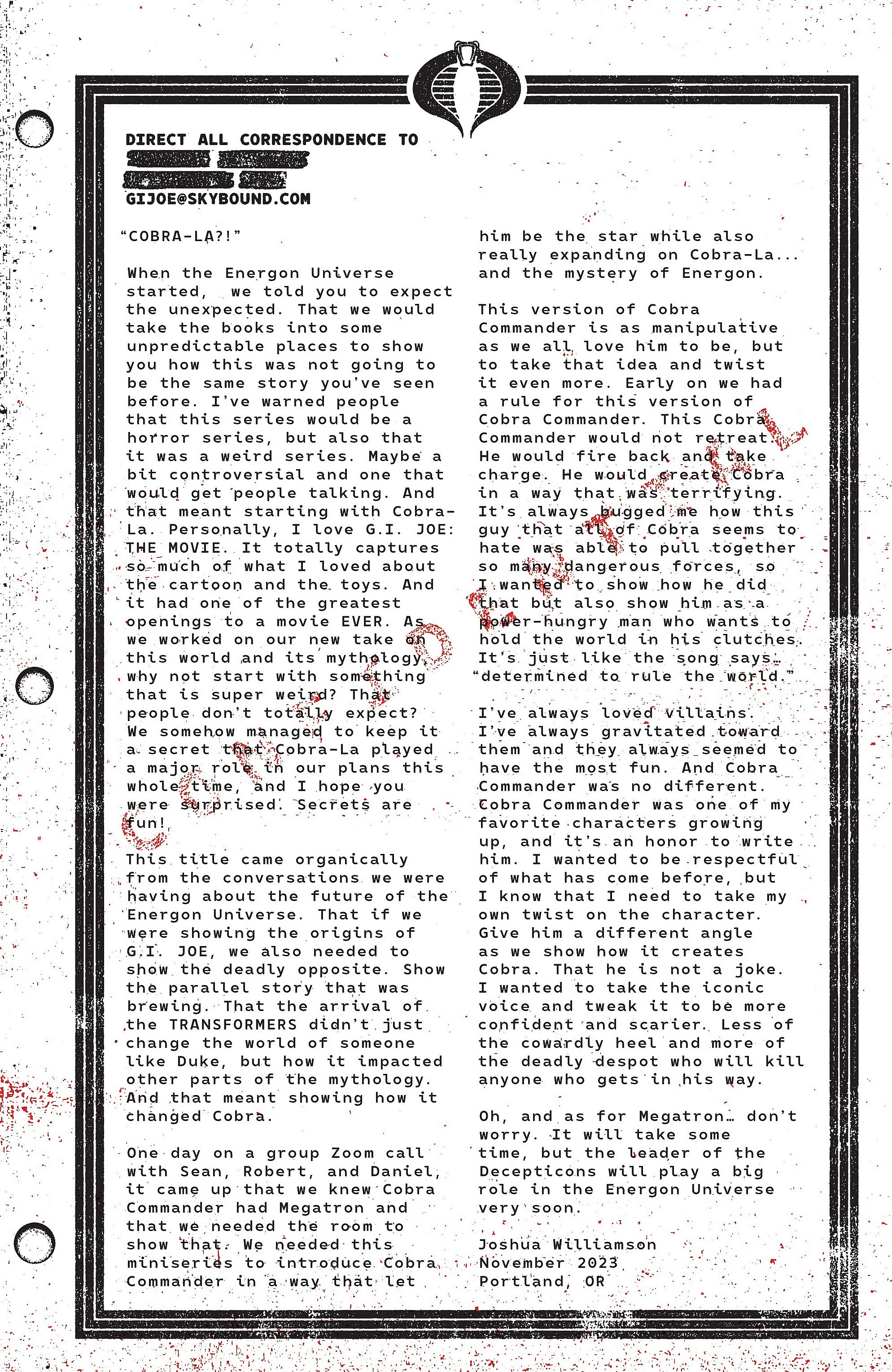 Cobra Commander Issue #1 (2024), Image Comics. Words by Joshua Williamson. Art by Andrea Milana and Annalisa Leoni.