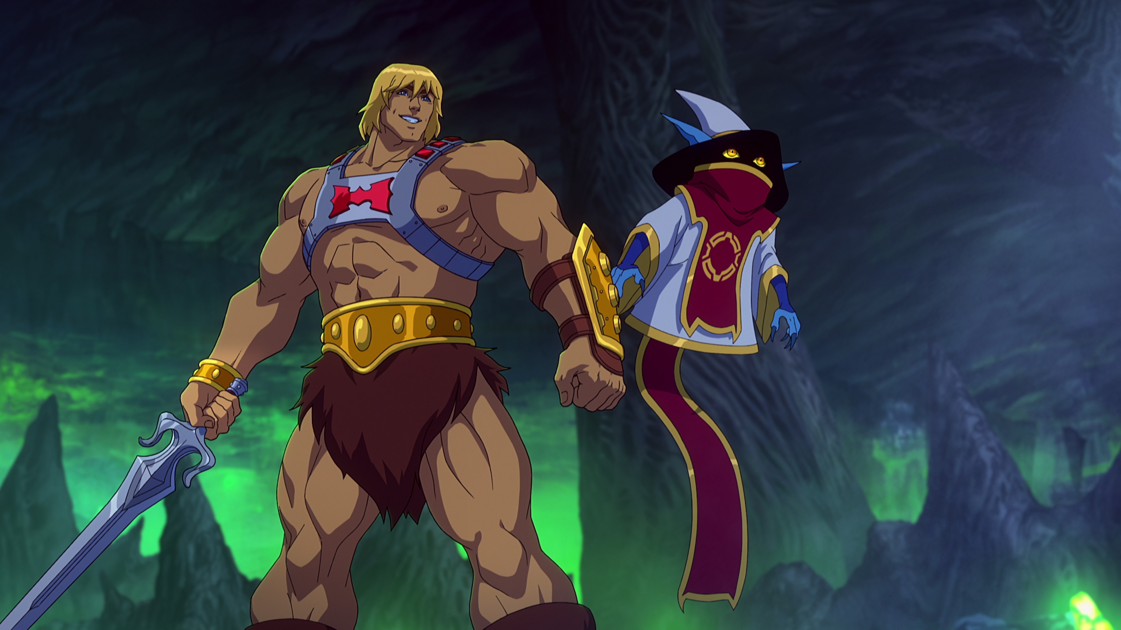 He-Man (Chris Wood) and Orko (Griffin Newman) stand as brothers-in-arms in Masters of the Universe: Revolution. Cr. COURTESY OF NETFLIX © 2024