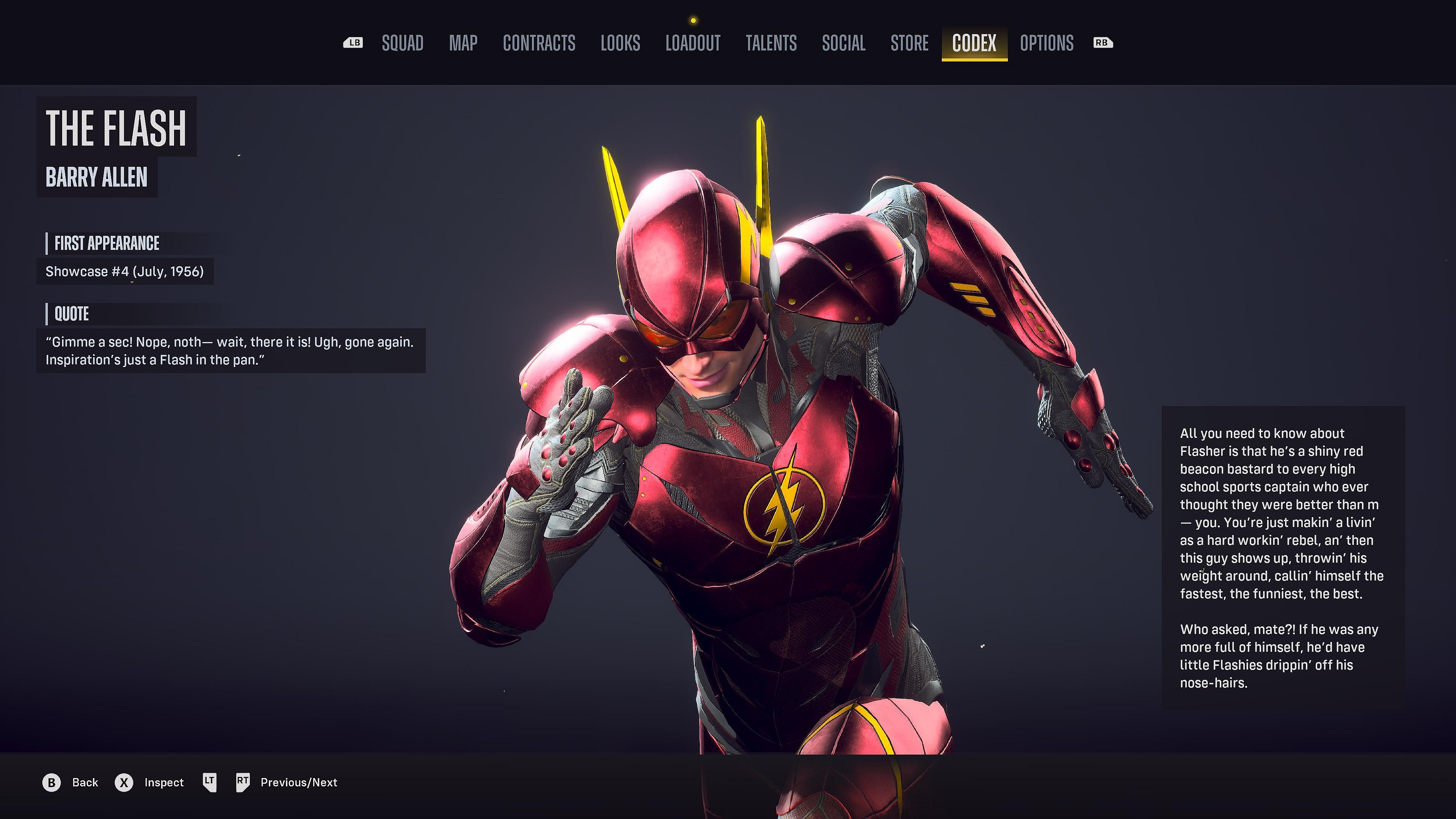 The Flash's (Scott Porter) Codex Entry in Suicide Squad: Kill the Justice League (2024), Rocksteady Studios