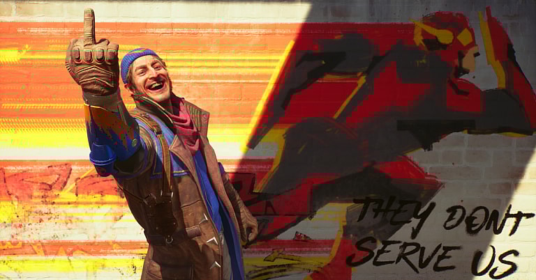 Captain Boomerang (Daniel Lapaine) flips off the camera in Suicide Squad: Kill the Justice League (2024), Rocksteady Studios