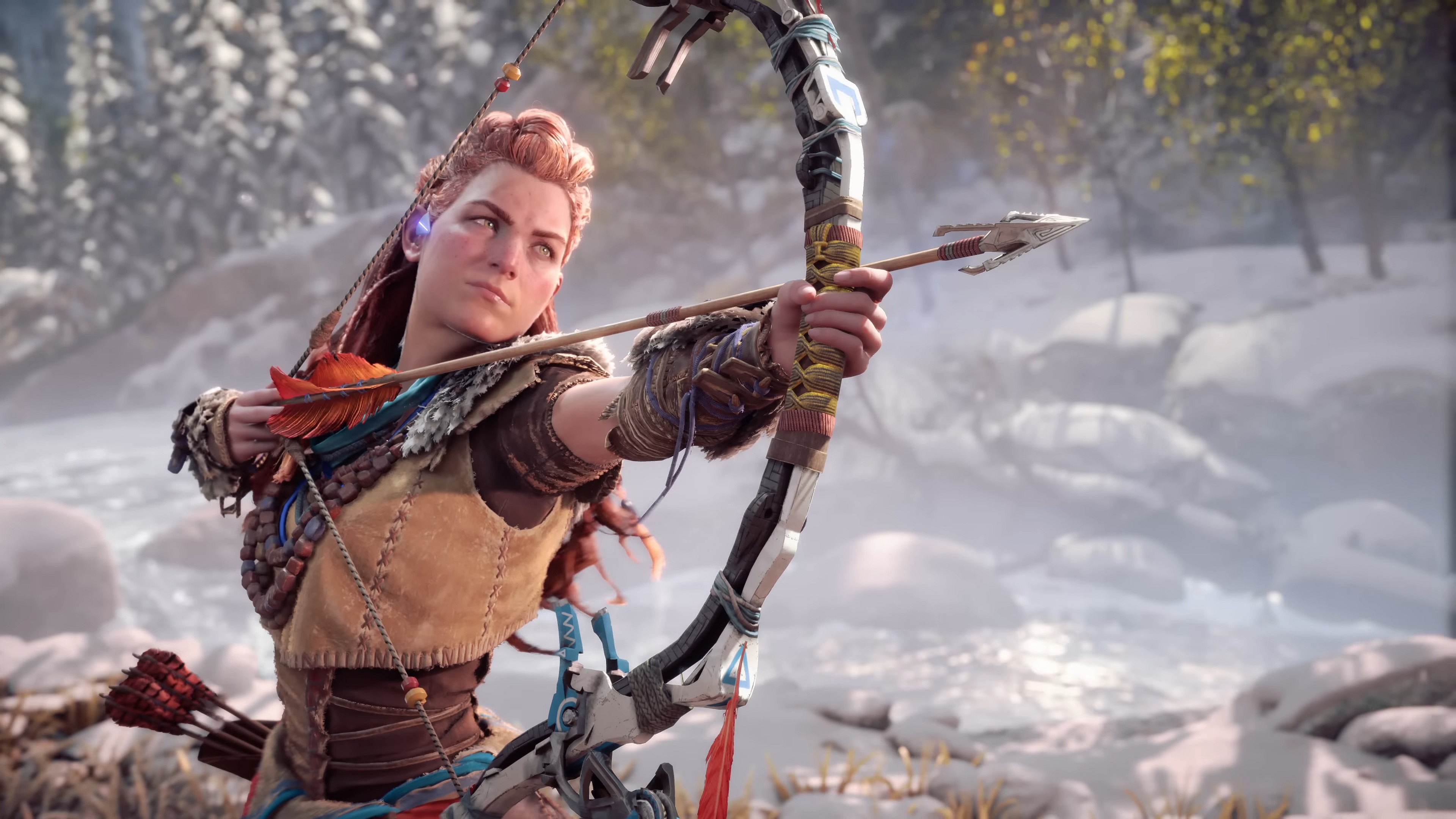 Aloy (Ashly Burch) leaps into the fray in Horizon Forbidden West: Burning Shores (2023), Guerilla Games