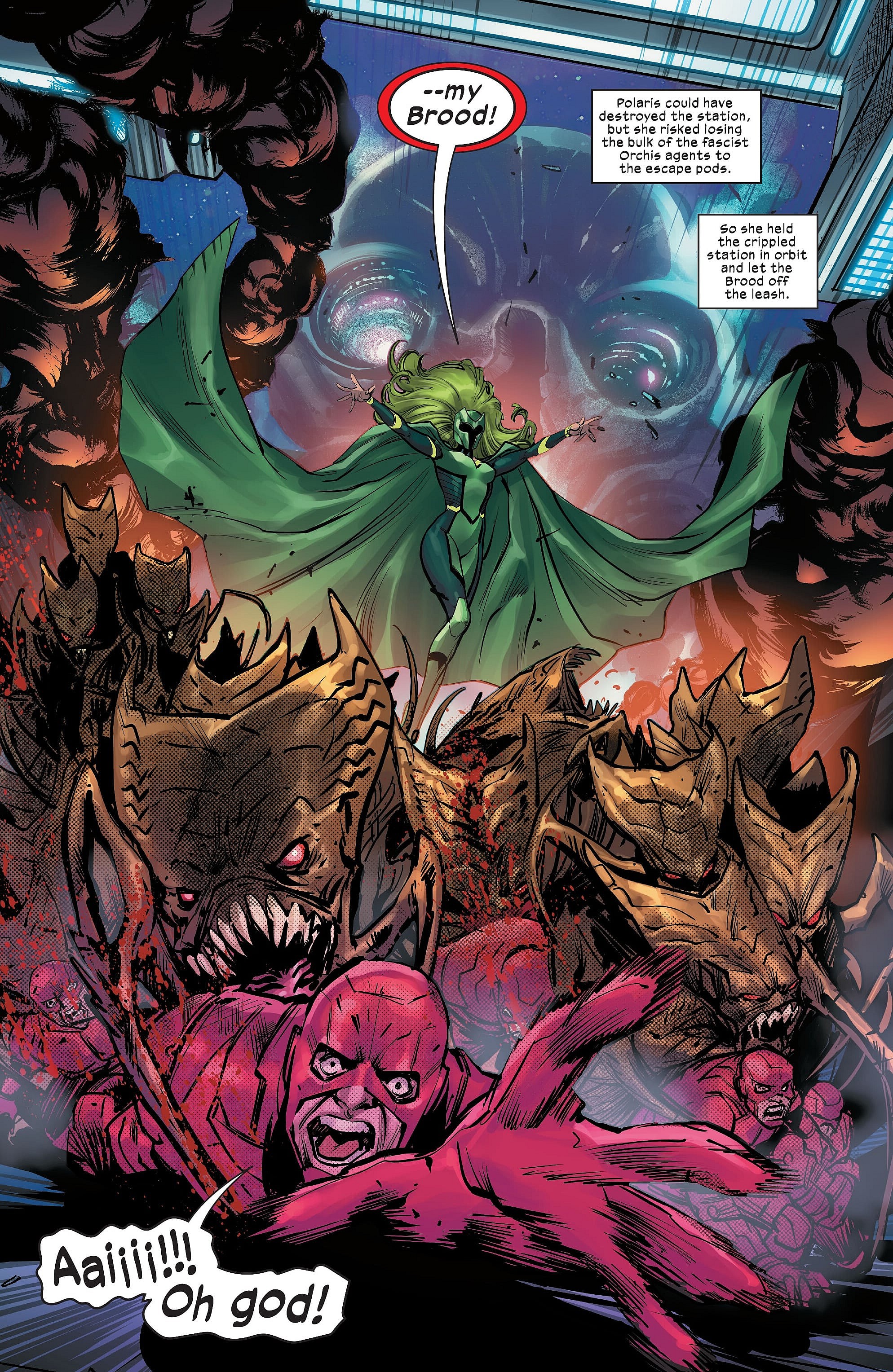 Polaris unleashes the Brood upon Orchis in Fall of the House of X Vol. 1 #2 "Long Games End" (2024), Marvel Comics