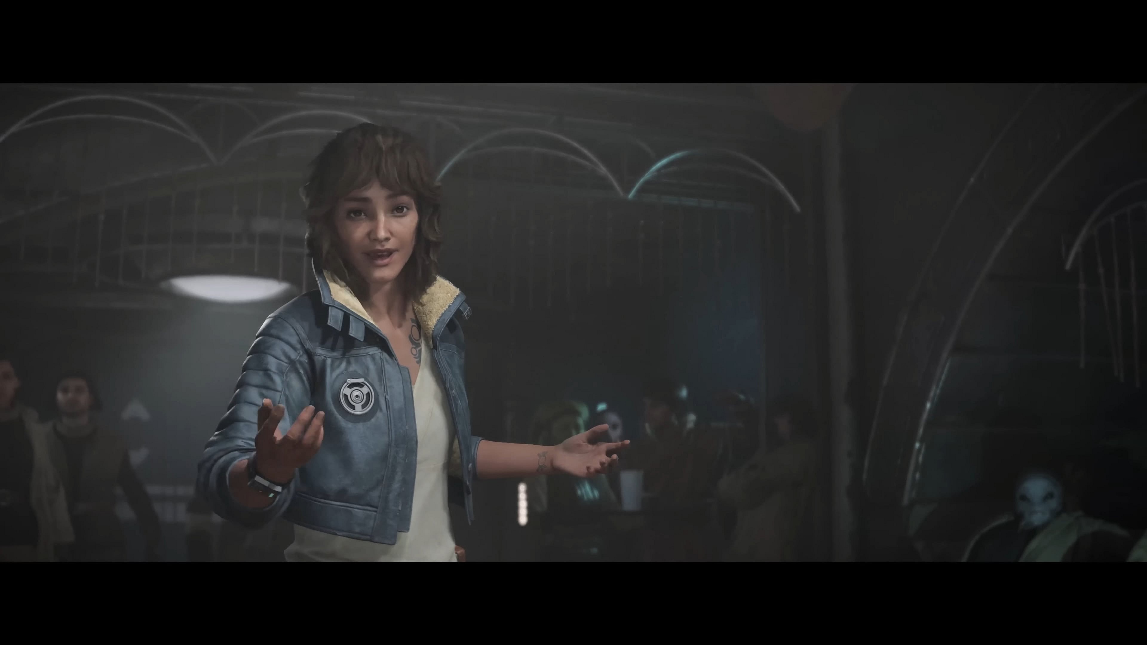 Kay Vess (Humberly González) tries to bargain with Jabba the Hutt (TBA) in Star Wars Outlaws (2024), Ubisoft