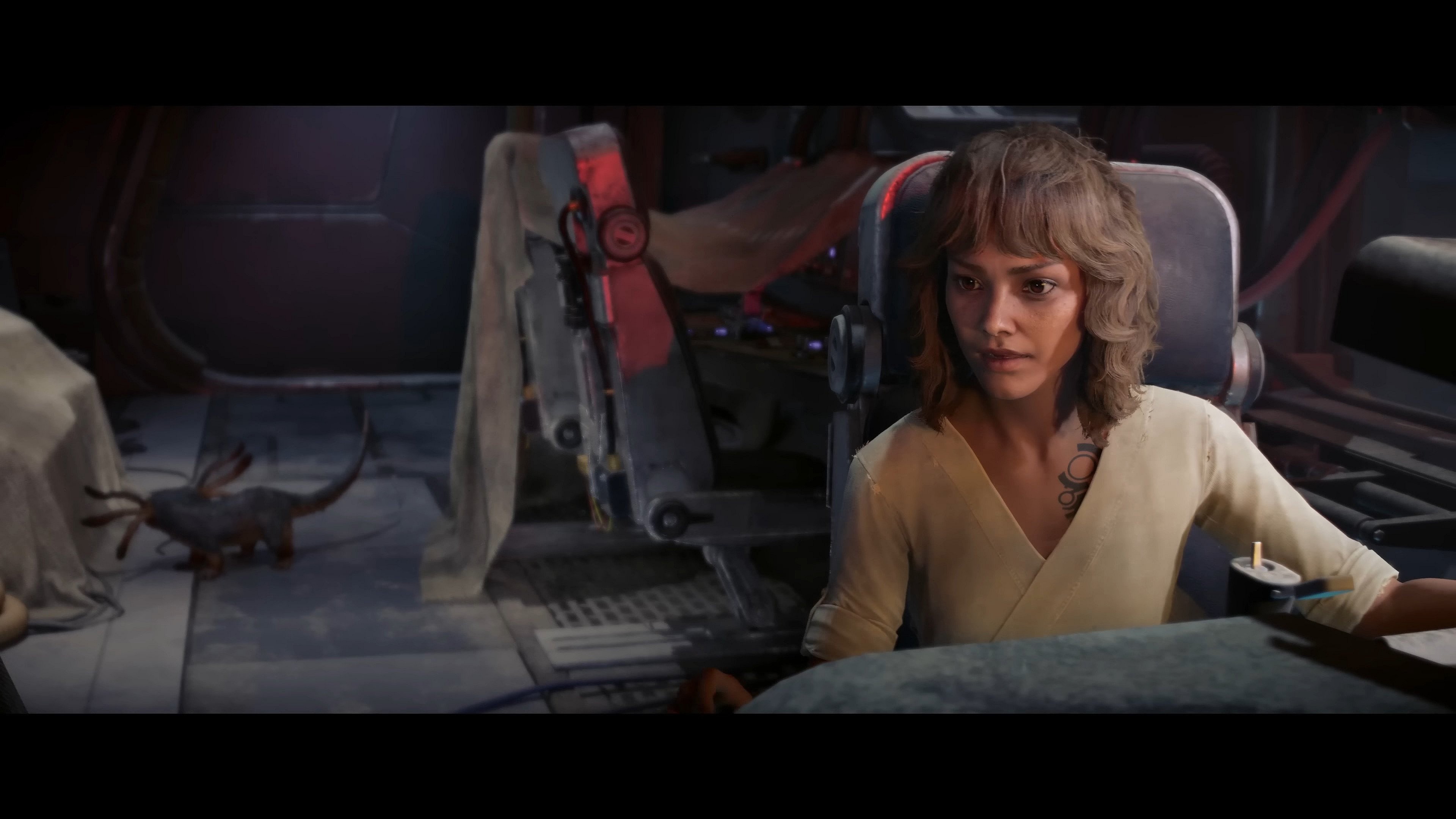 Kay Vess (Humberly González) scrambles to get her starship into gear in Star Wars Outlaws (2024), Ubisoft