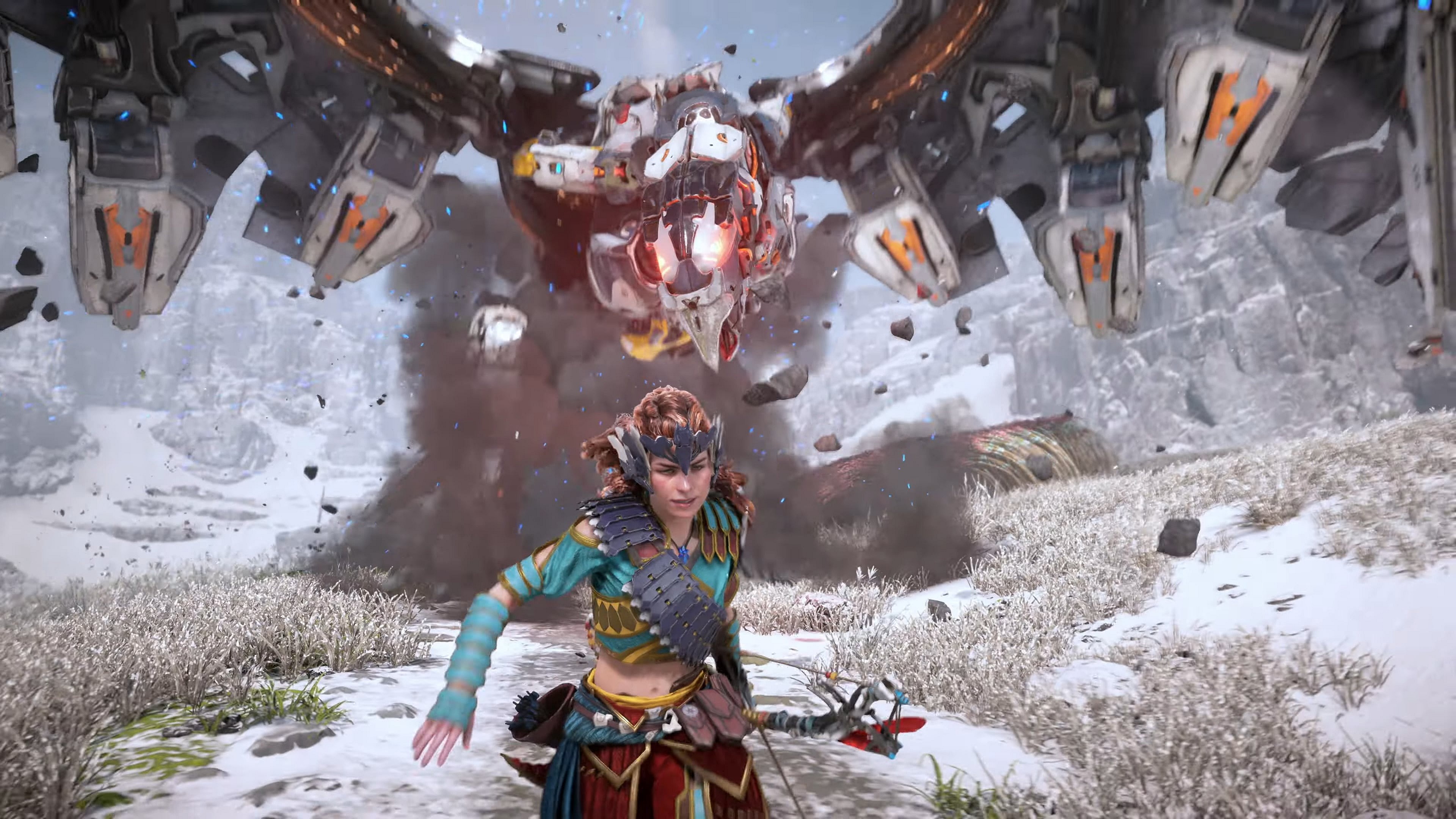 Aloy (Ashly Burch) flees from a Stormbird in Horizon Zero Dawn Remastered (2024), Guerilla Games