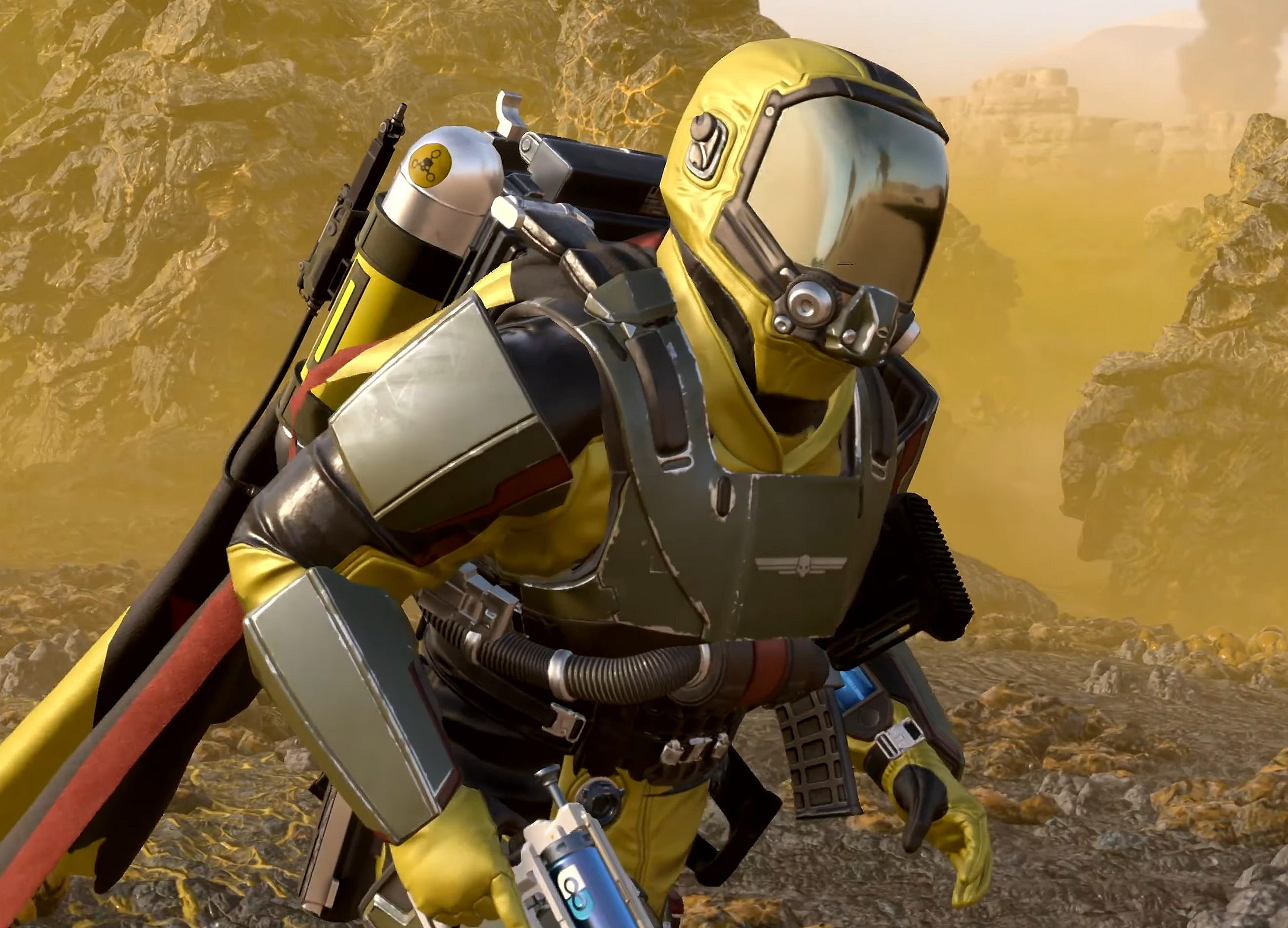 A Helldiver shows off his new Haz-Master suit in Helldivers 2 (2024), Arrowhead Game Studios