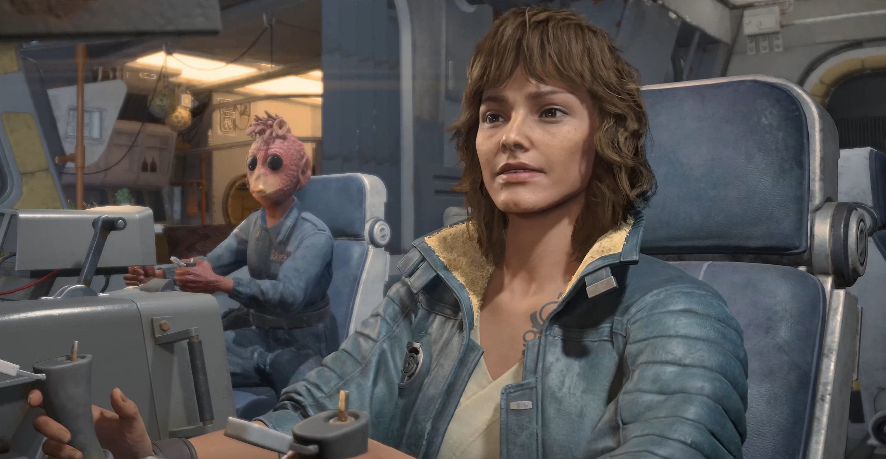 Kay Vess (Humberly González) and Waka (Wyatt Bowen) attempt a prison break in Star Wars Outlaws (2024), Ubisoft