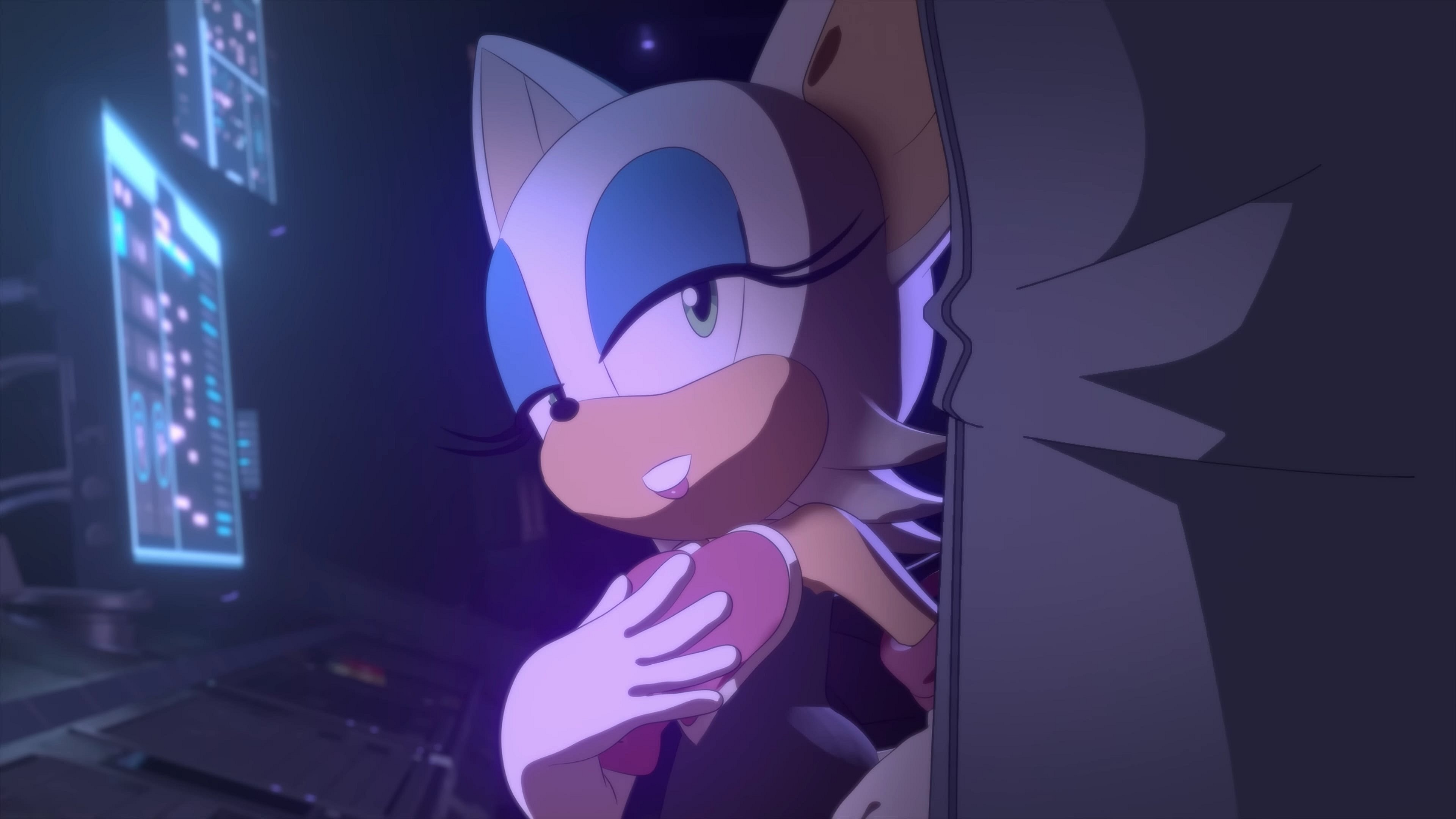 Rouge the Bat (Rumi Ochiai) breathes a sigh of relief after a mission accomplished in Sonic X Shadow Generations (2024), Sega