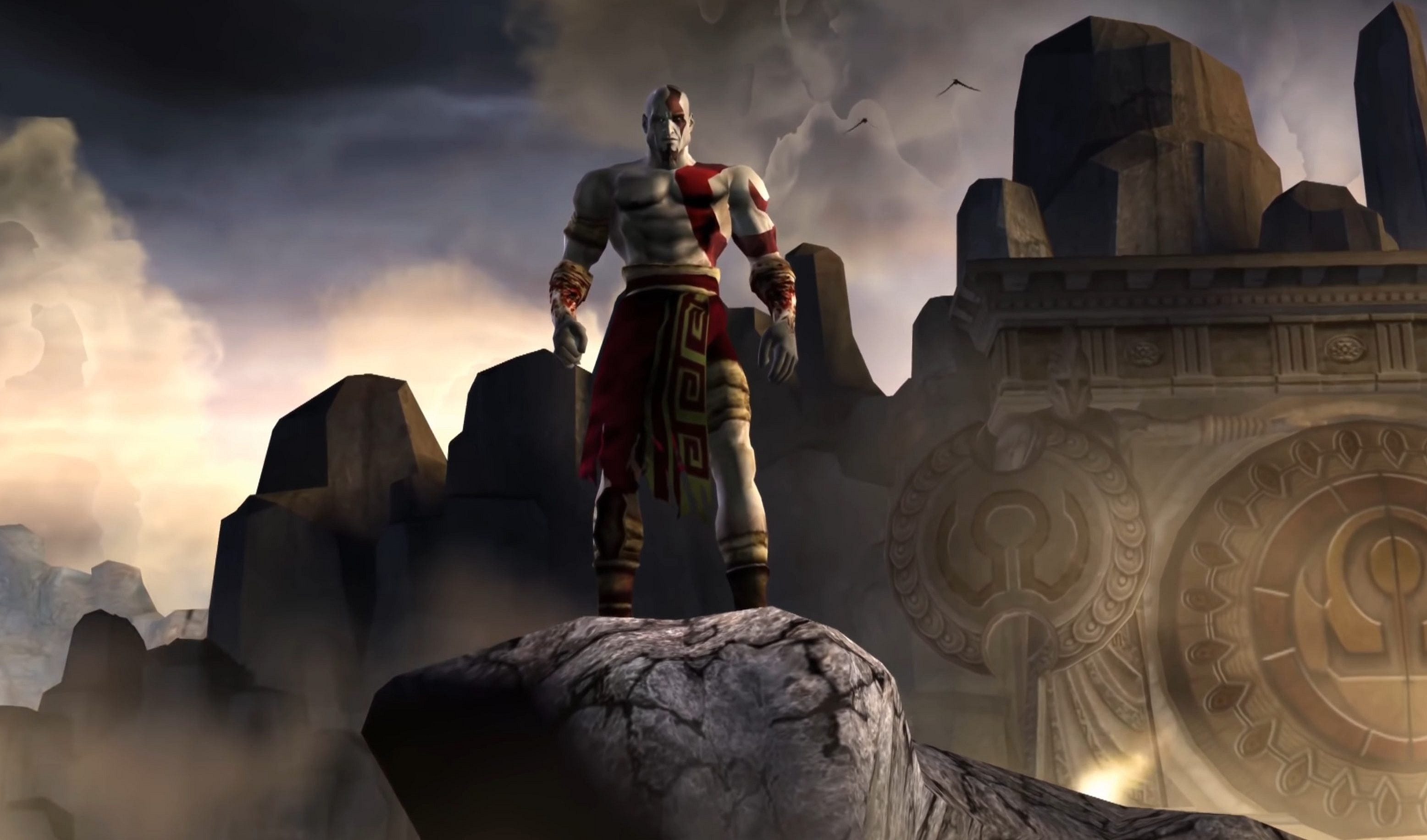 Kratos (TC Carson) is ready to cast himself into the abyss in God of War (2005), Sony Santa Monica Studios