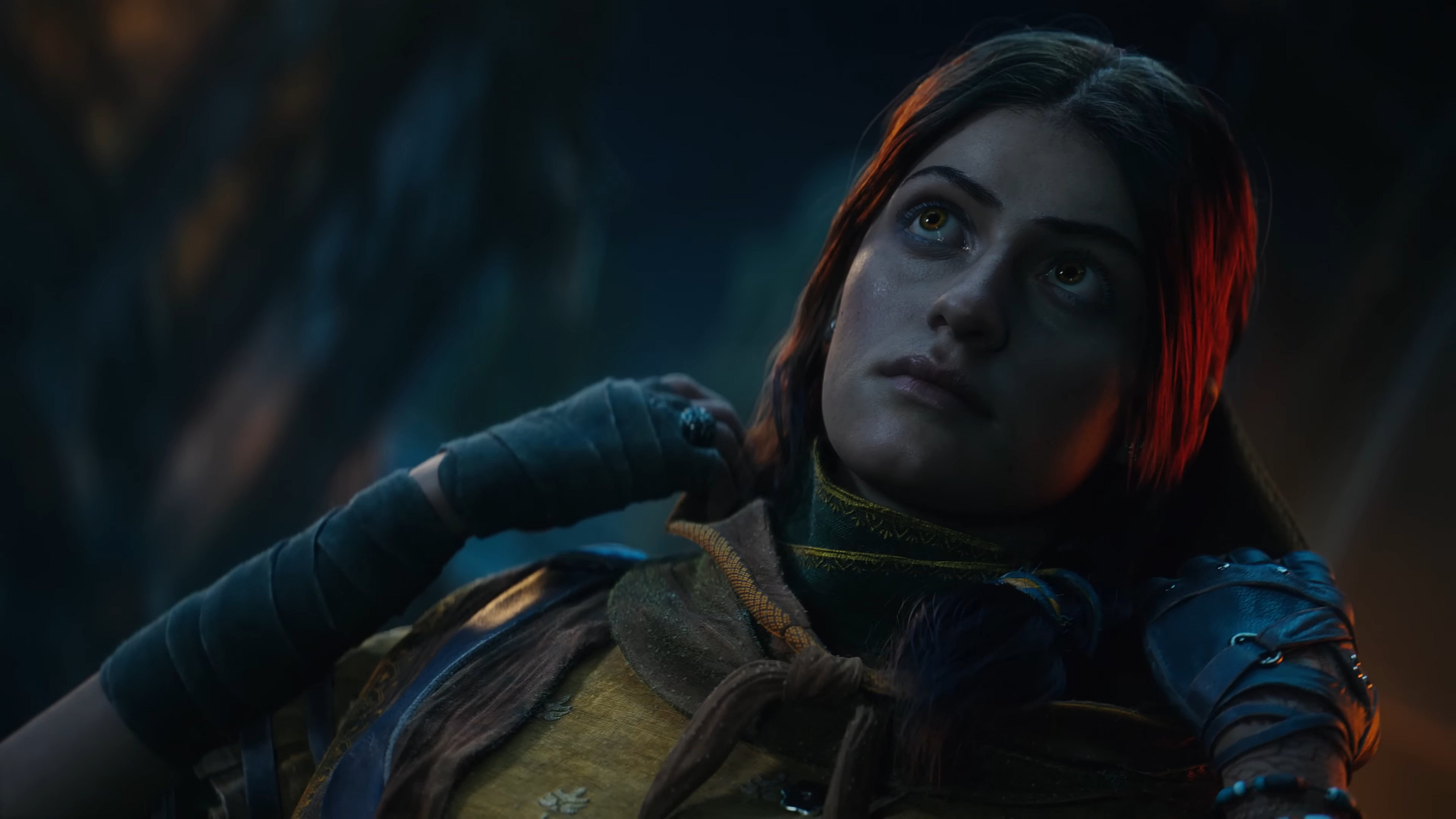 Hoona (Anya Chalotra) reveals herself to an ally in Unknown 9: Awakening (2024), Bandai Namco