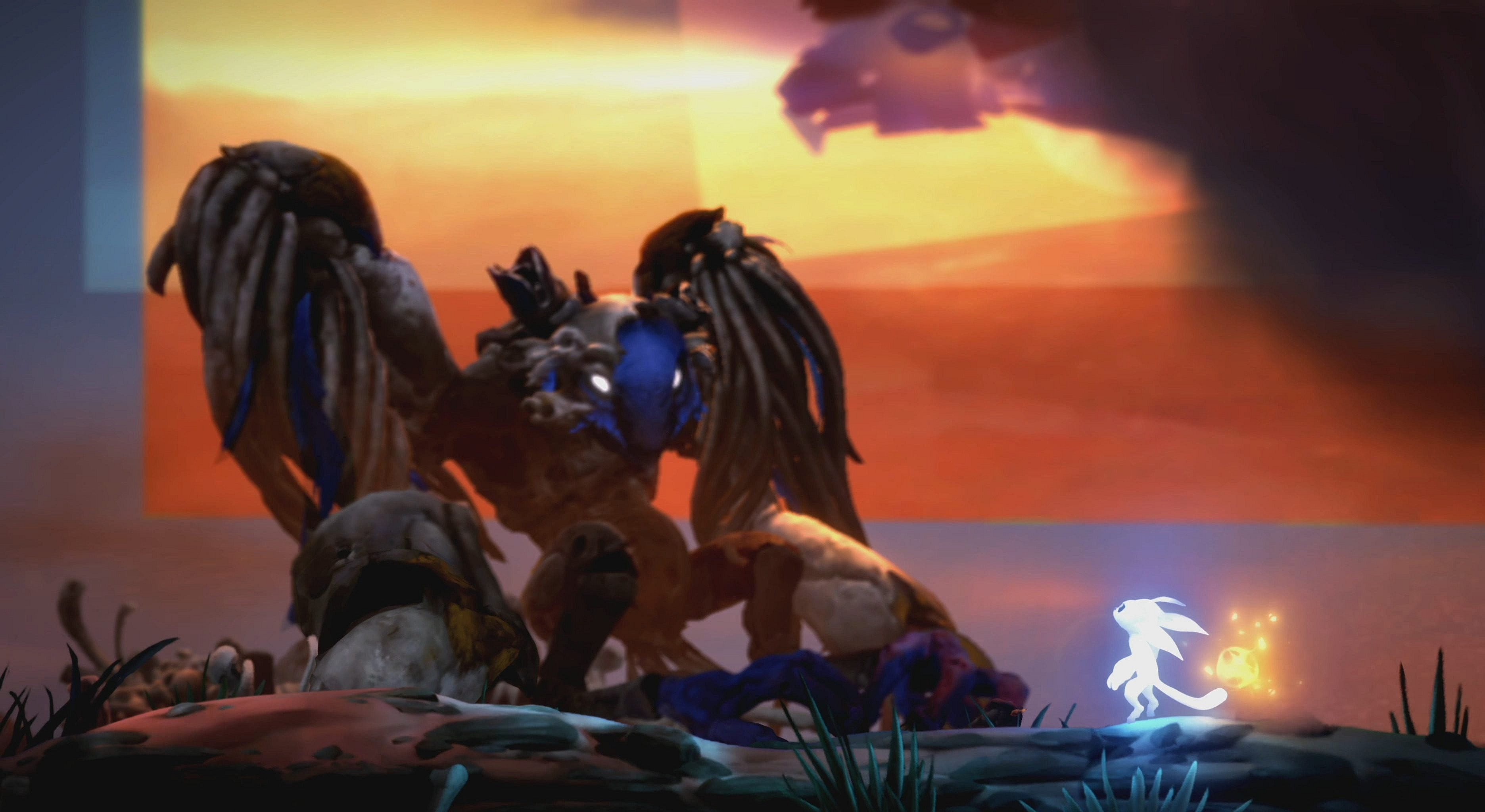 Ori (Andrew Lackey) finally fells Shriek in Ori and the Will of the Wisps (2020), Moon Studios