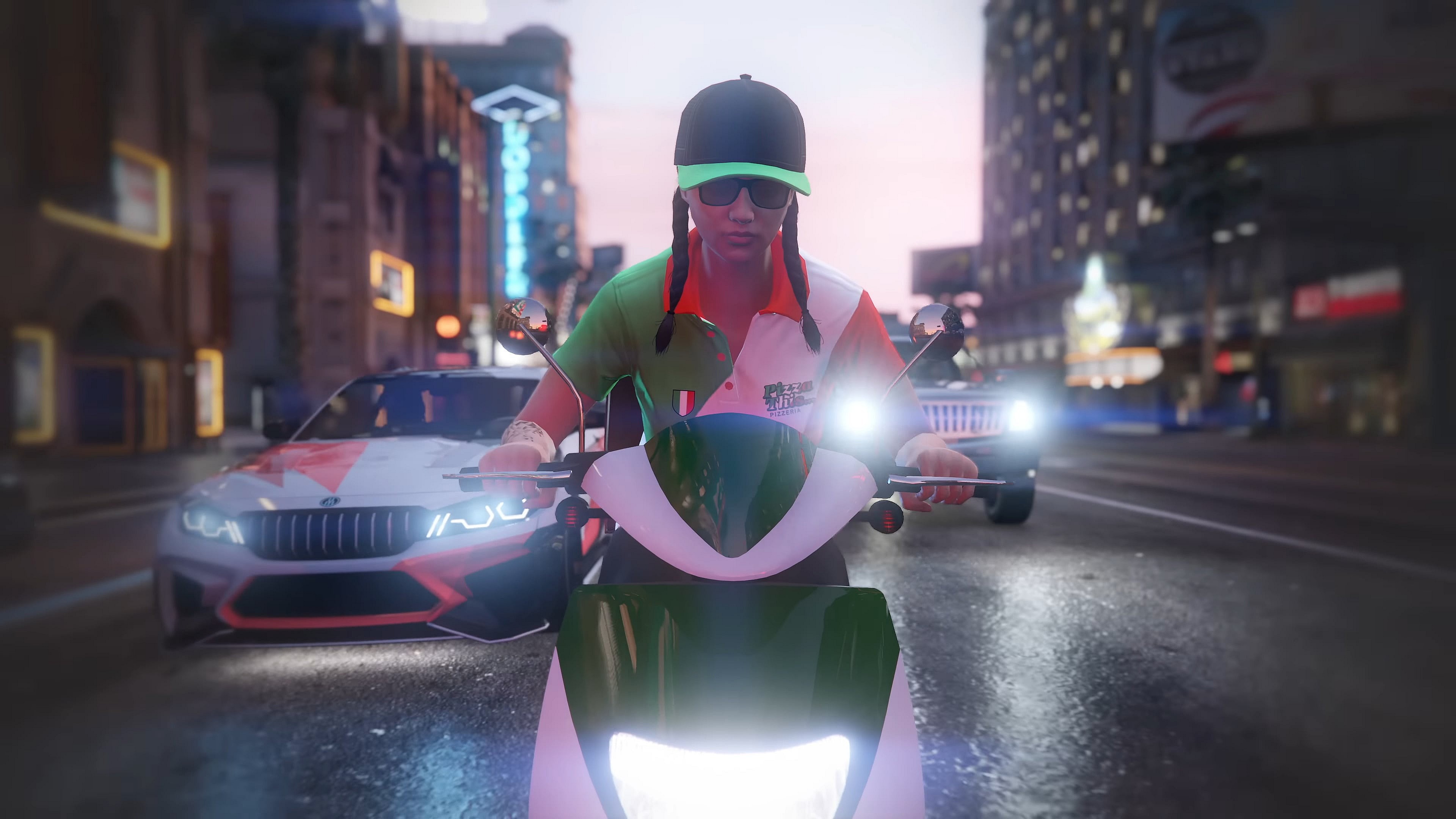 A player sets out to fulfill a pizza order in Grand Theft Auto Online (2013), Rockstar Games