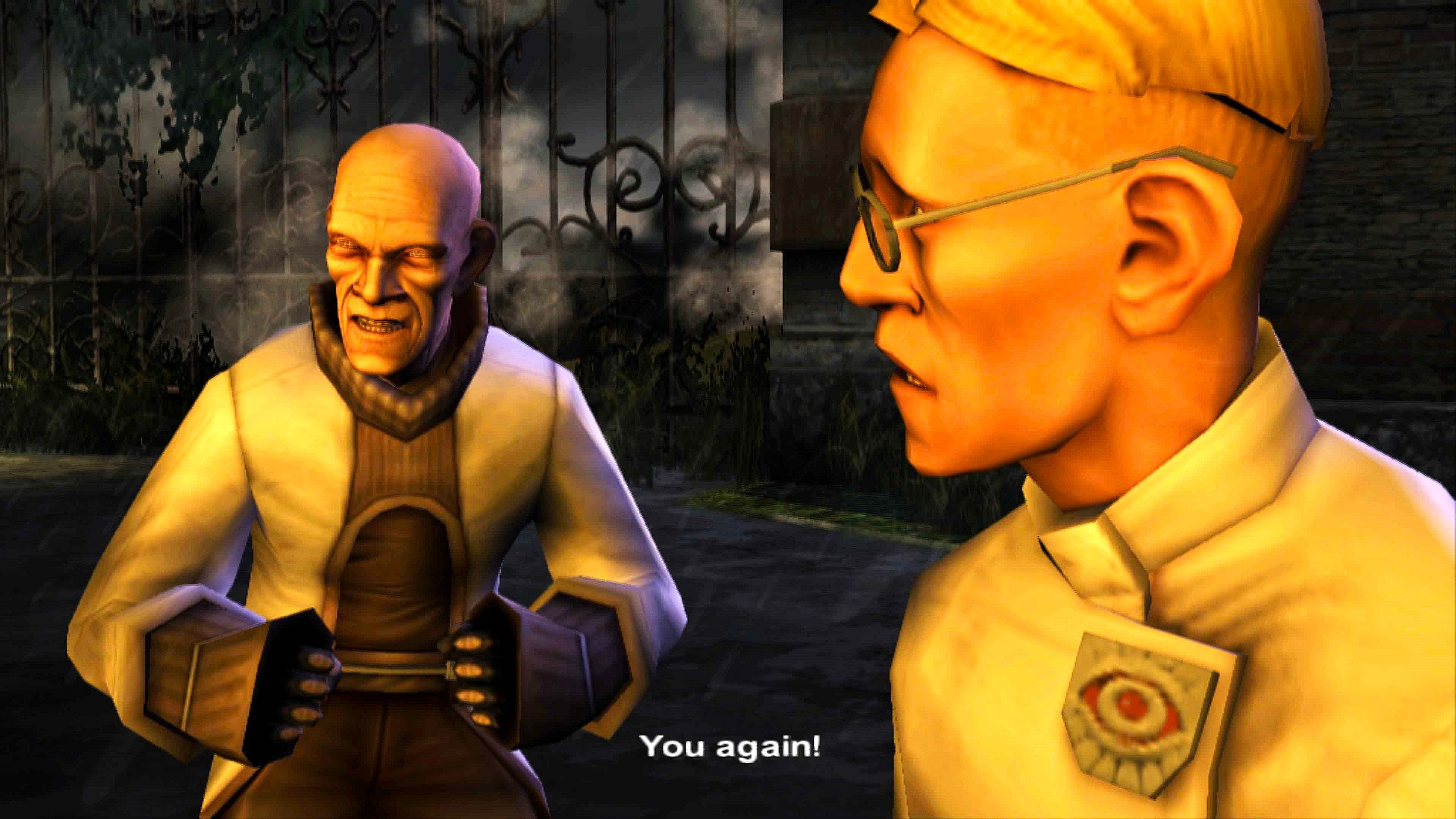 Jacob Crow (Wayne Foster) first encounters his younger self in TimeSplitters: Future Perfect, Electronic Arts